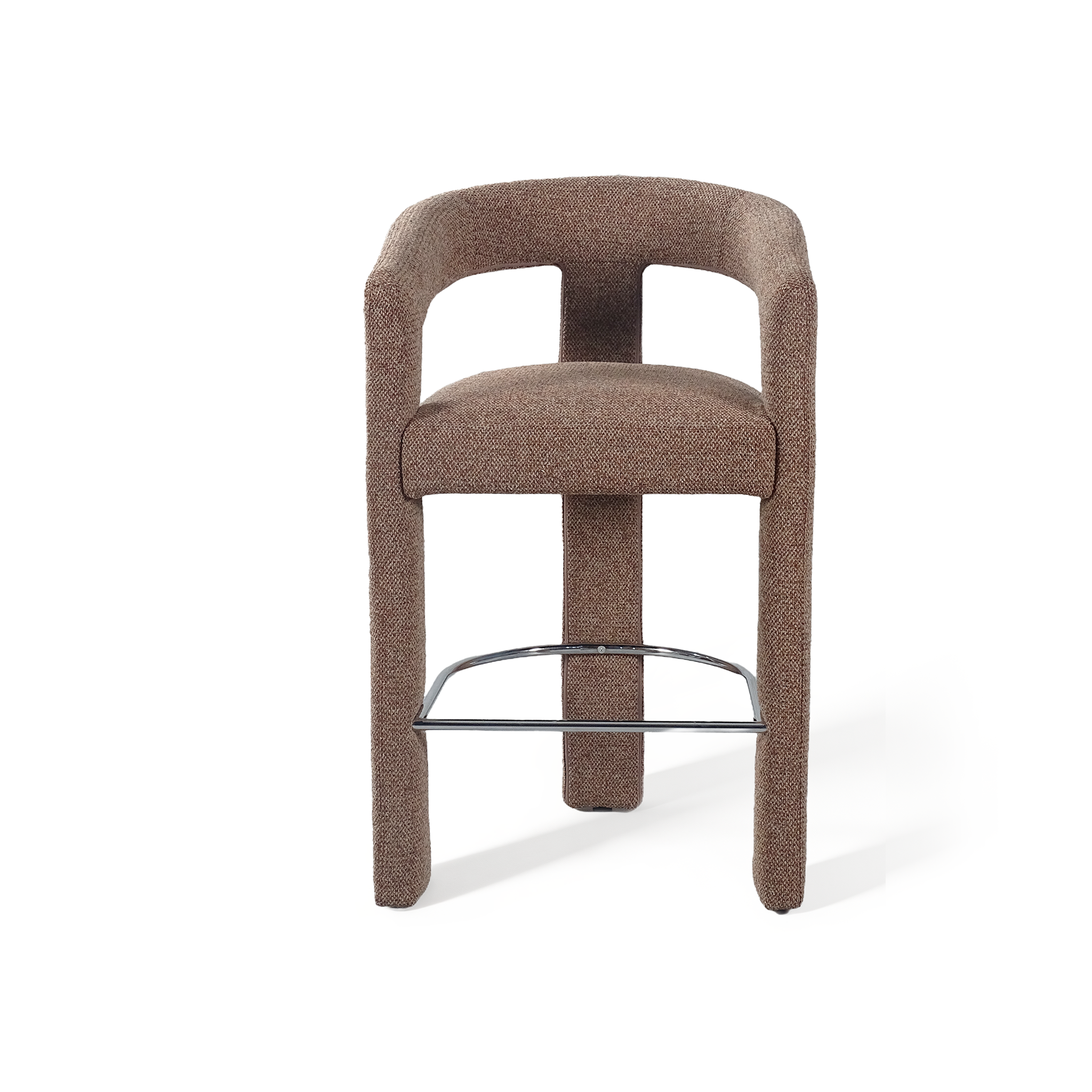 Upholstered barrel counter stool with rounded back and metal frame, BC-160 Warm Taupe by GEYA Seating