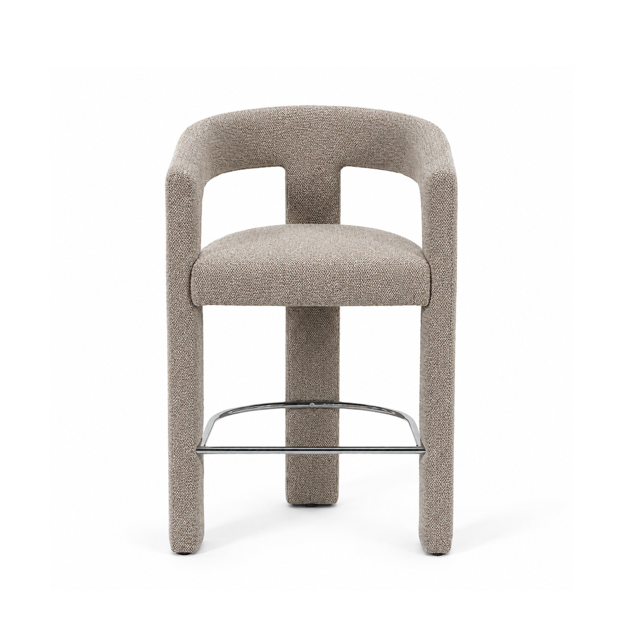 Barrel-back counter stool in sand taupe woven upholstery with slim steel legs, BC-160 Sand Taupe by GEYA Seating
