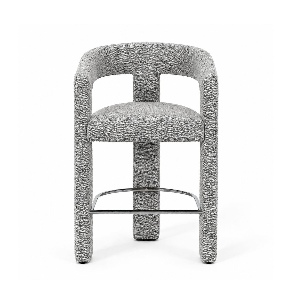Textured barrel counter stool with rounded upholstered back and powder-coated frame, BC-160 Salt & Pepper Grey by GEYA Seating
