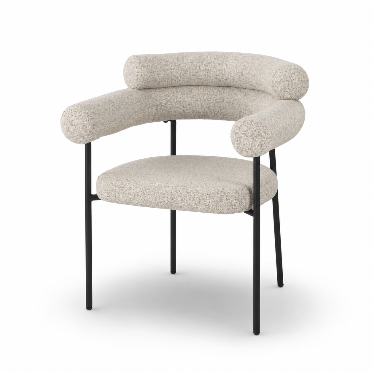 Curved Arm Bouclé Dining Chair — Olive Moss Green