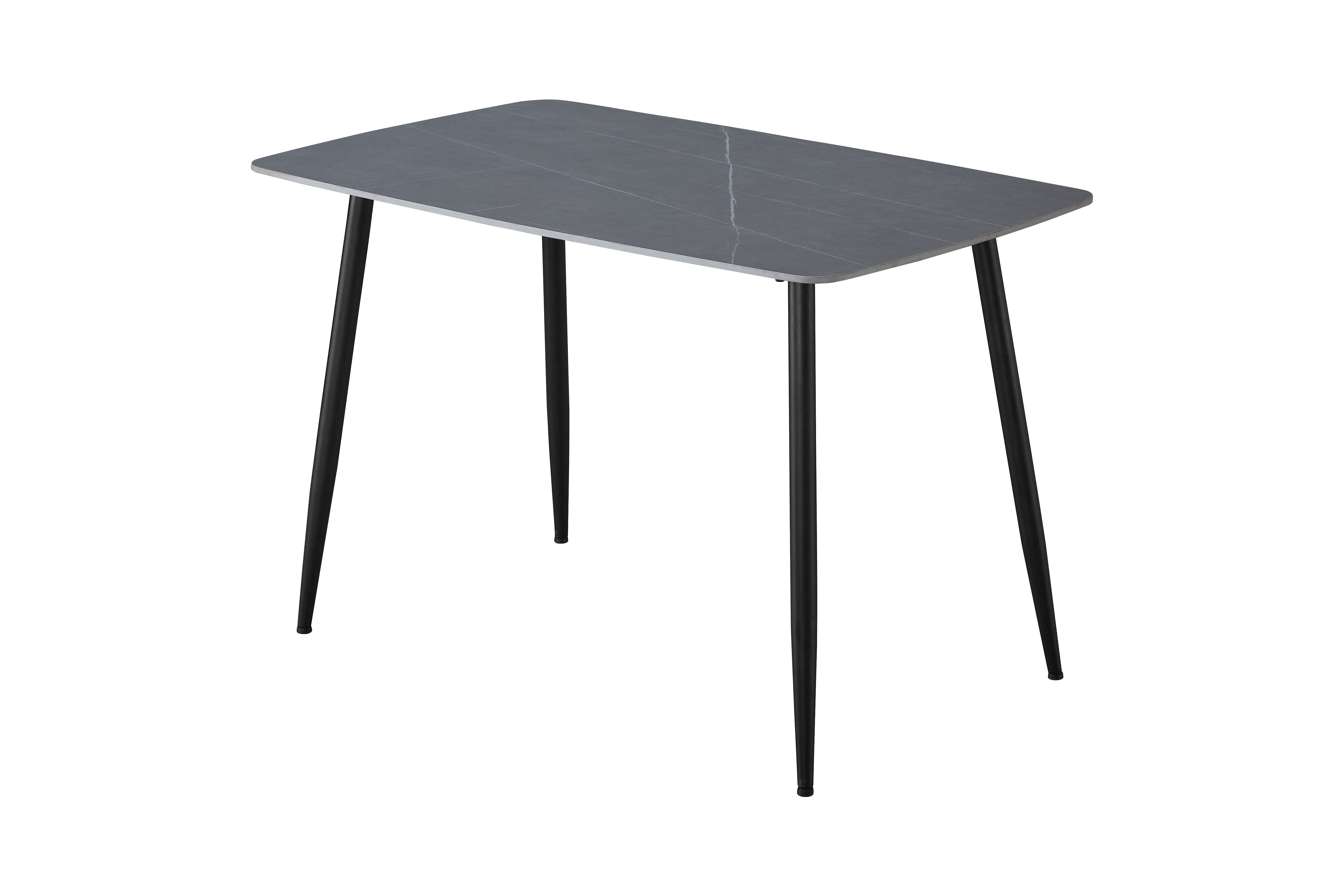 T-107 Sintered Stone Dining Table Side View — Ø38mm Matte Black Sand-Grain Powder-Coat Splayed Steel Legs — GEYA Seating