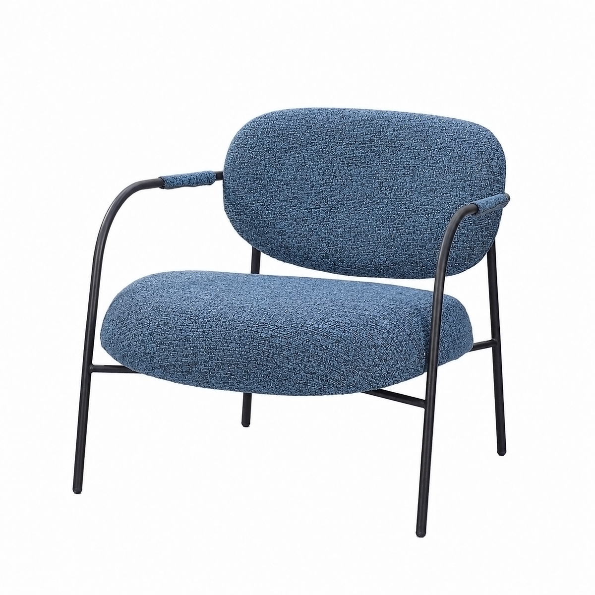 Bouclé lounge armchair with a 400 mm seat height in Denim blue on a black frame for hotel lobby seating RC-08