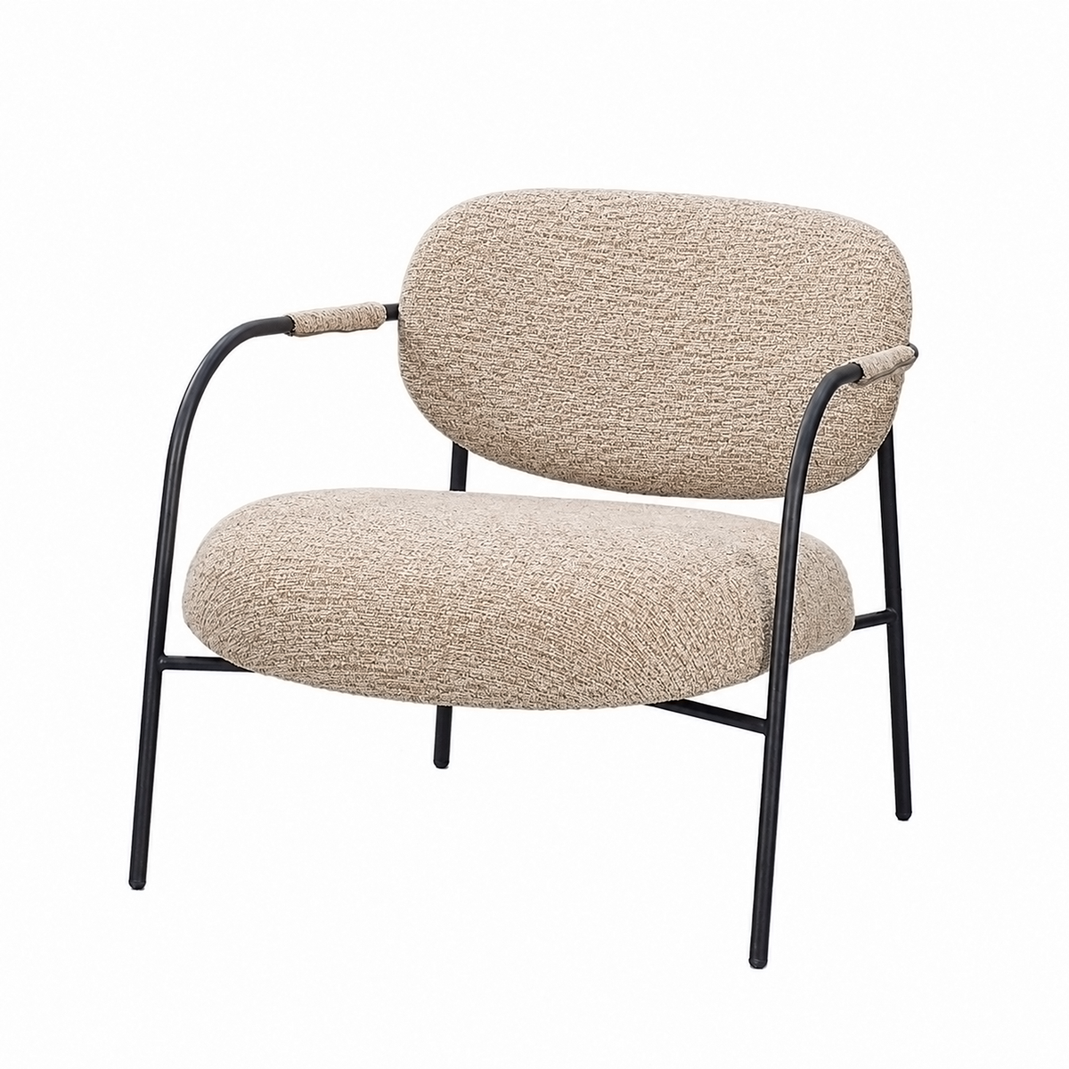 Bouclé lounge armchair with part-upholstered arm pads in Warm greige for reception seating RC-08