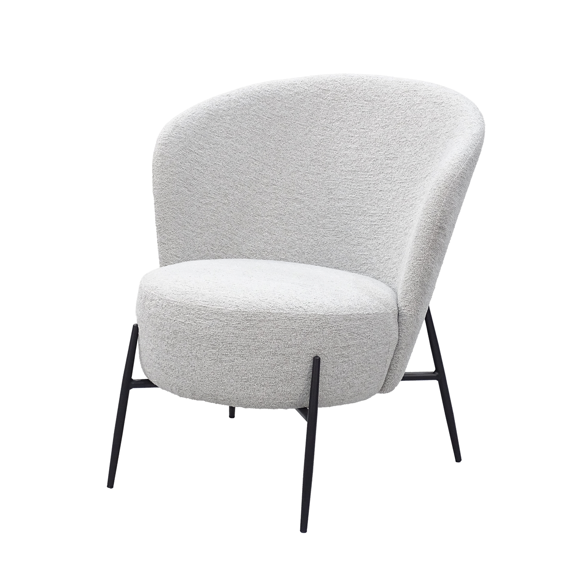 Chalk soft bouclé tub lounge chair with tub-form back and deep seat suited to residential and hospitality lounge seating RC-07