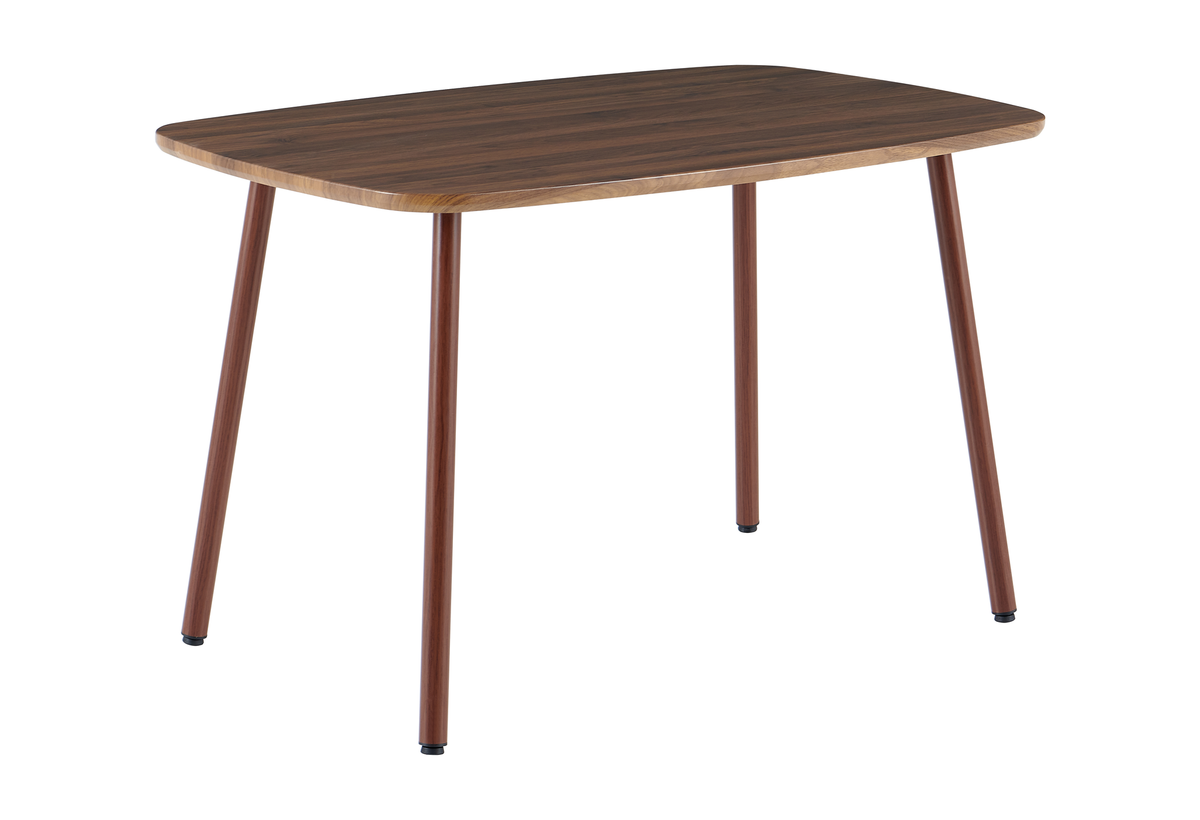 Bow-top dining table in dark walnut wood effect with wood-grain transfer steel legs, T-189