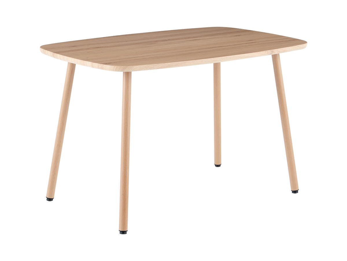 Bow-top natural oak effect dining table with splayed legs for modern cafe seating, T-189