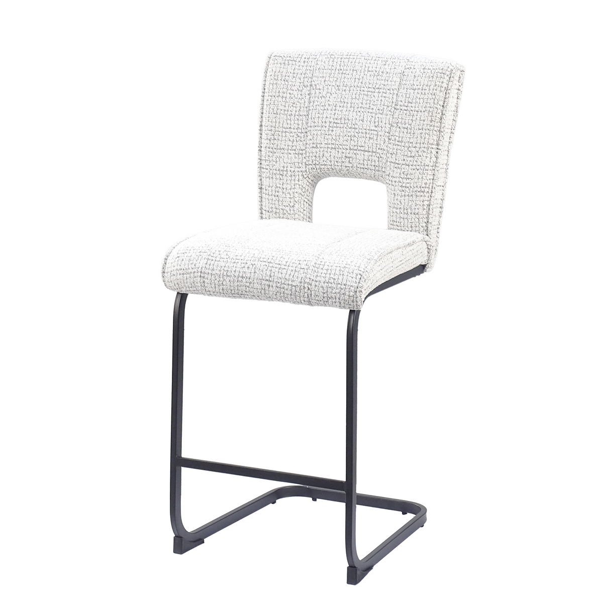 Cantilever bar stool in chalk white textured woven fabric with cutout back for hospitality counters, GEYA Seating BC-93-750