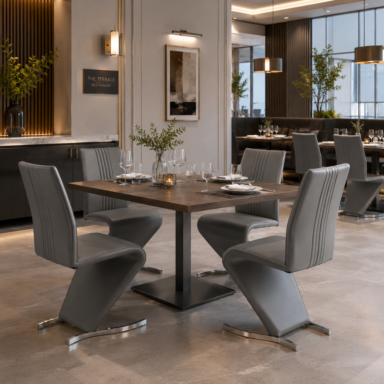 PU cantilever dining chairs for hotel restaurant and fine dining interior specification — DC-1703