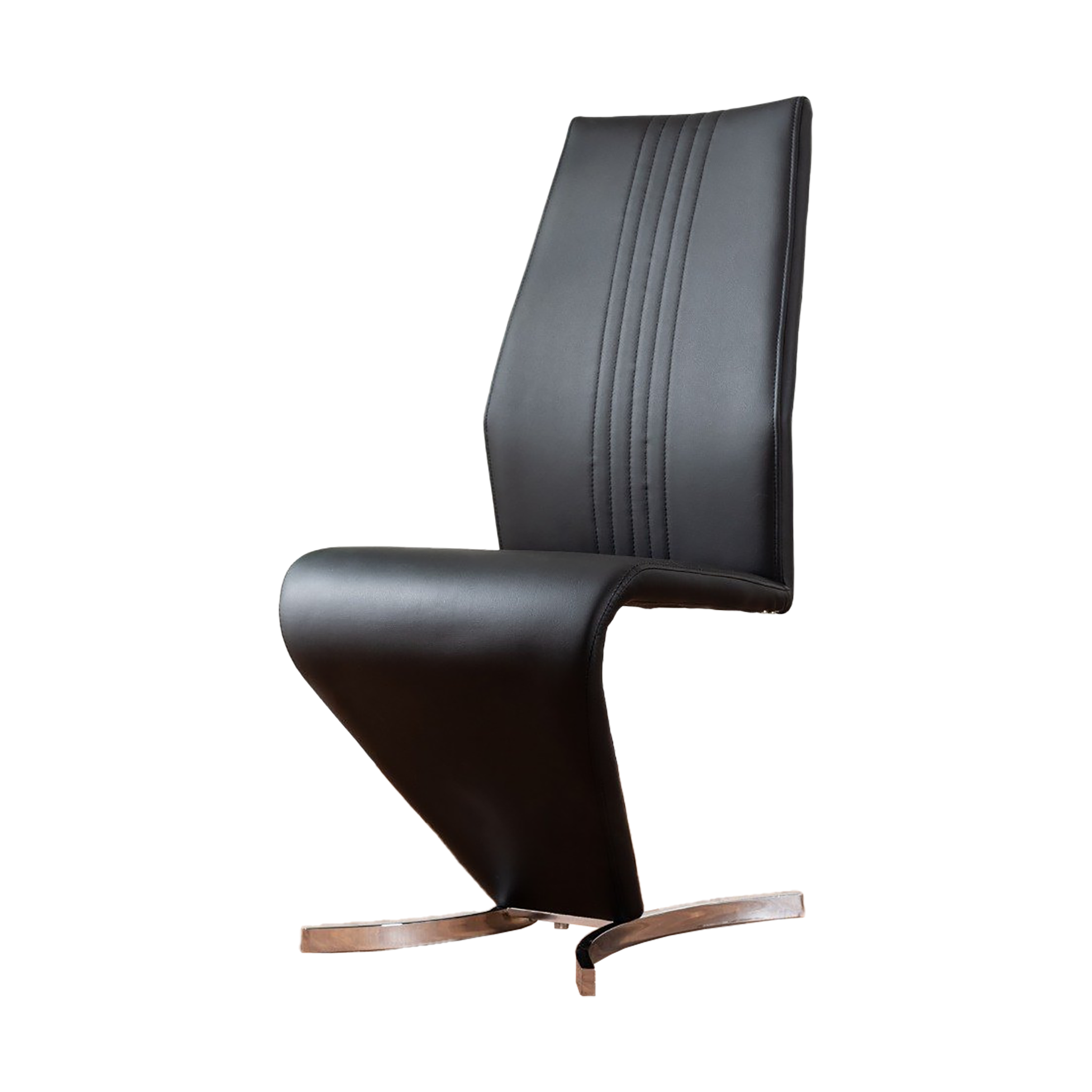 Channel-stitched PU cantilever dining chair in jet black for boutique hospitality interior — DC-1703