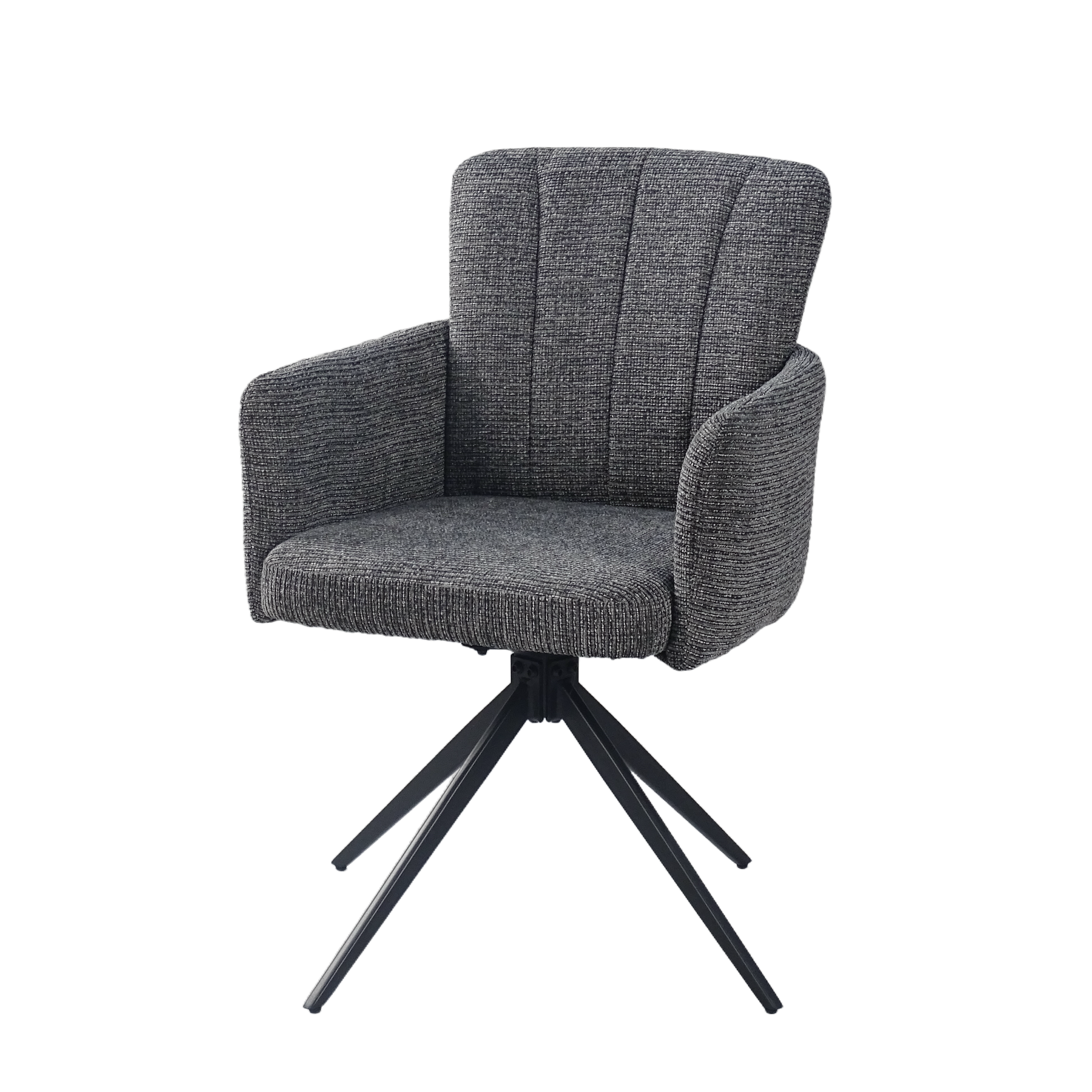 Swivel dining armchair with channel quilting in charcoal grey woven fabric and black powder-coated base, DC-5071 Charcoal Grey by GEYA Seating