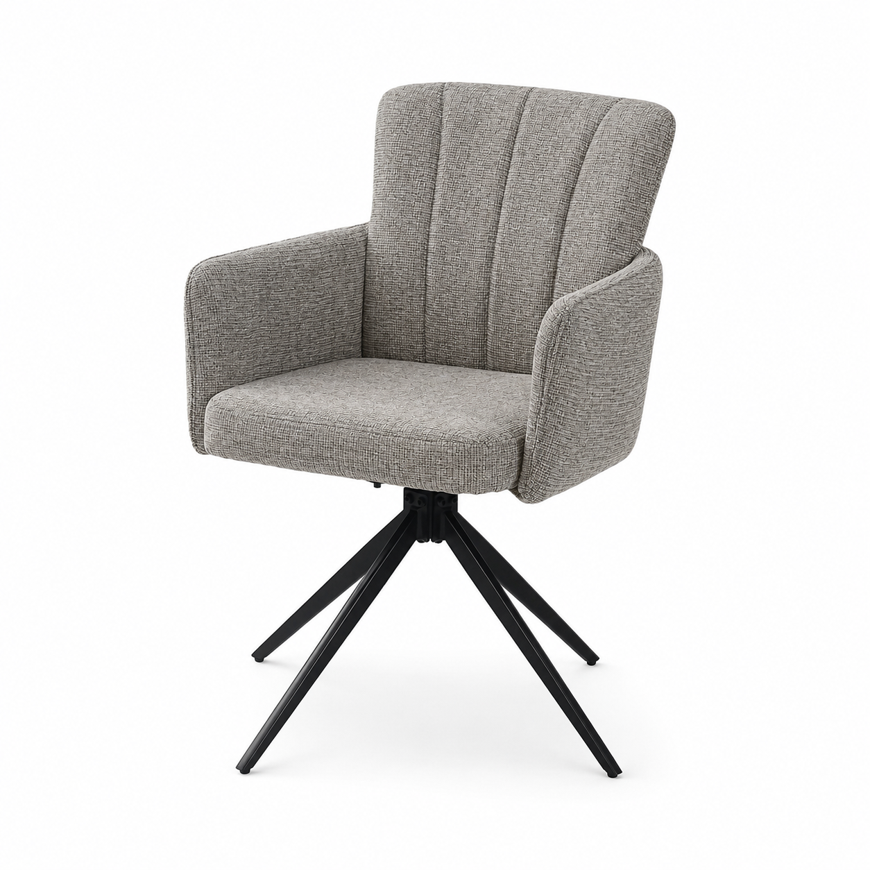 Channel-quilted swivel armchair in warm stone grey woven fabric with black four-point base, DC-5071 Warm Stone Grey by GEYA Seating