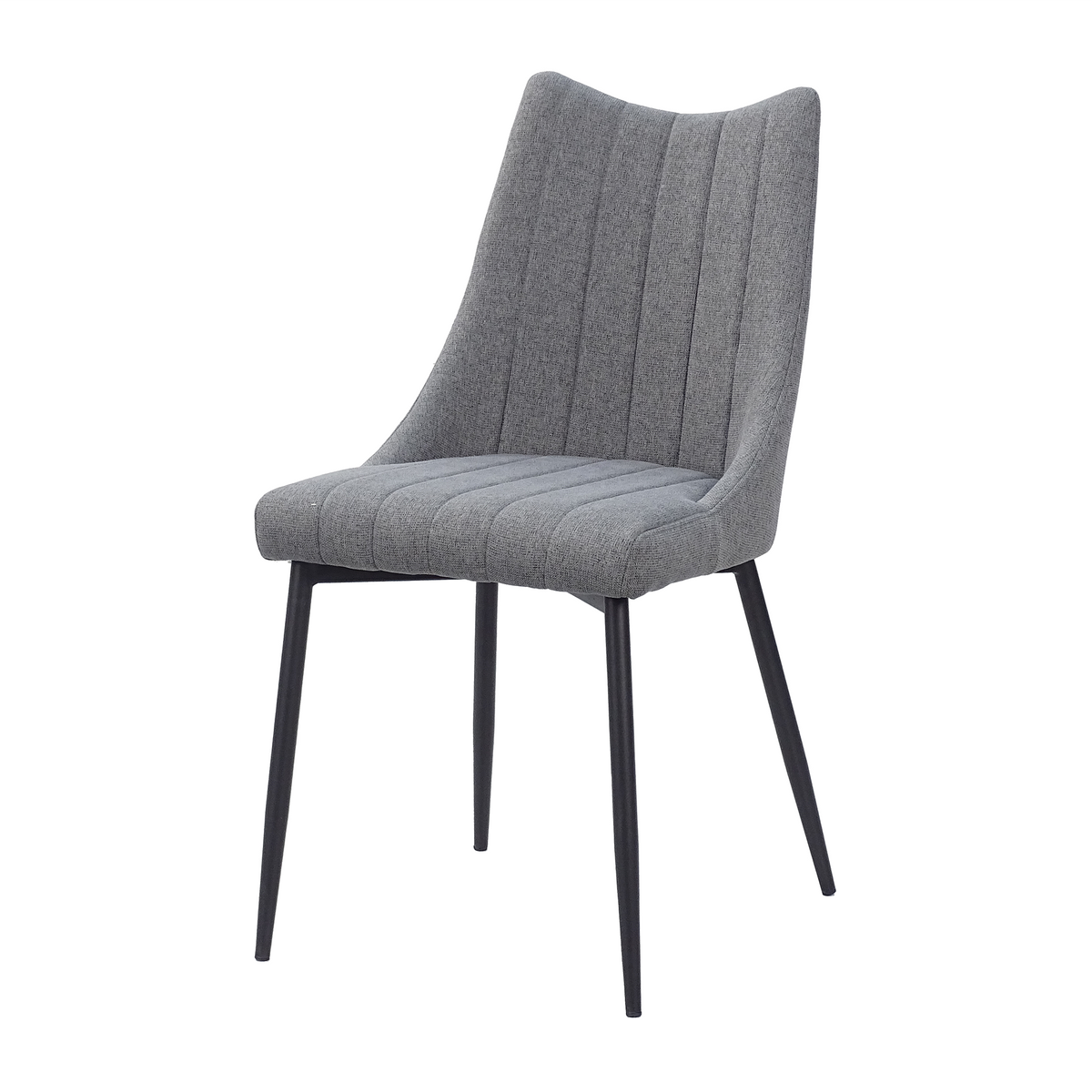 Armless channel-stitched dining chair in Pebble linen-look fabric on black tapered steel frame, DC-3065