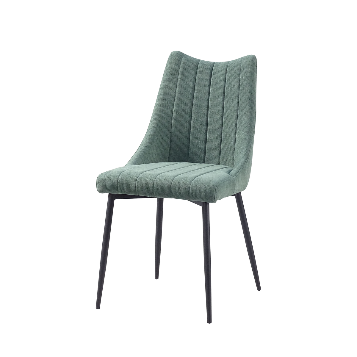 Channel-stitched upholstered dining chair in Sage Green linen-look fabric with black tapered steel legs, DC-3065