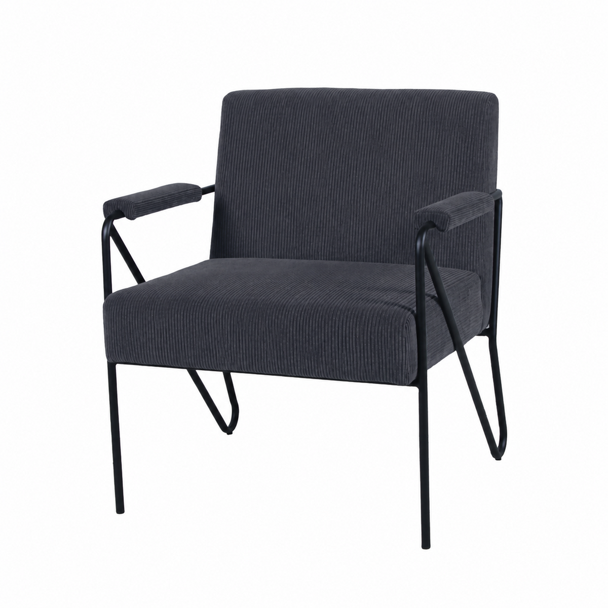 Fine-wale corduroy upholstery with close-coupled seat and back, graphite, bent side frame detail, RC-02