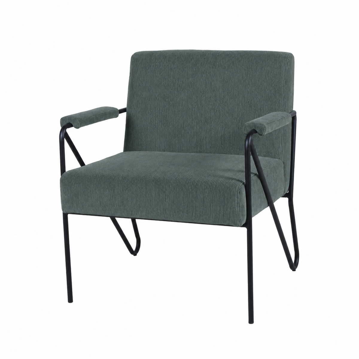 Corduroy lounge chair with padded armrests, sage, for breakout and hospitality interiors, RC-02