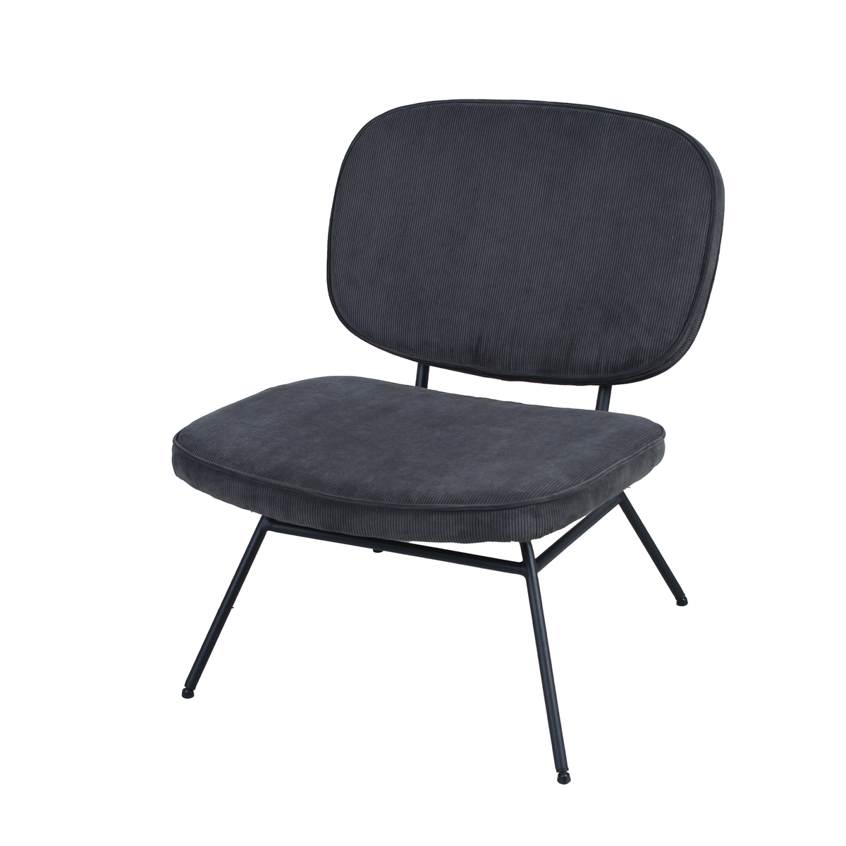 Fine-wale corduroy lounge chair in Graphite with exposed tubular steel frame, for hospitality breakout areas RC-01