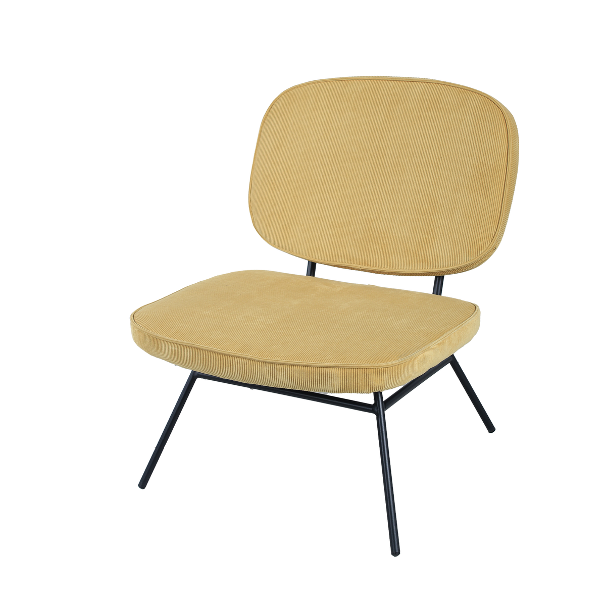 Armless corduroy lounge chair with splayed steel frame in Ochre, for hotel lounge and reading corners, GEYA Seating RC-01