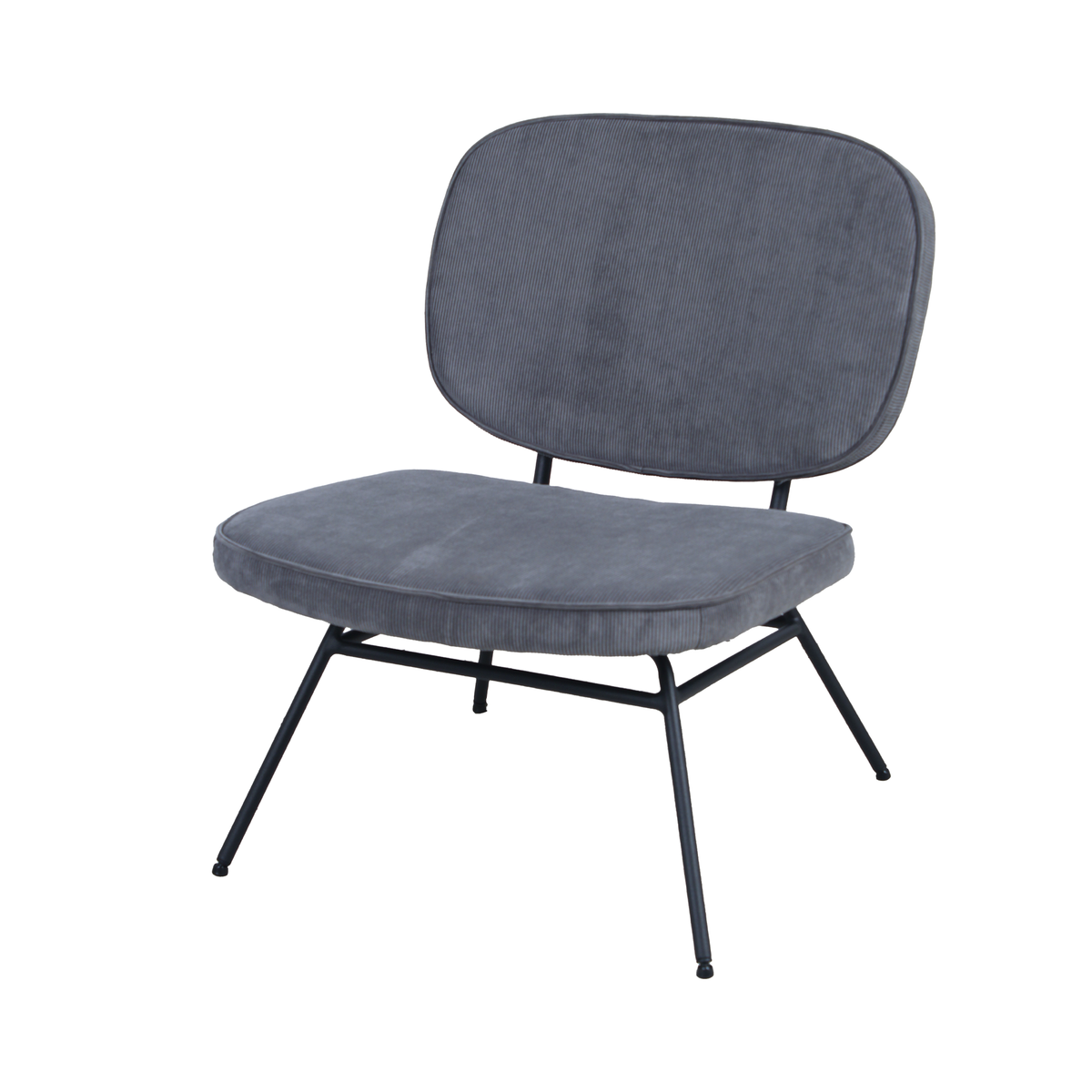 Separate seat and back lounge chair in Slate corduroy upholstery on black splayed steel frame RC-01