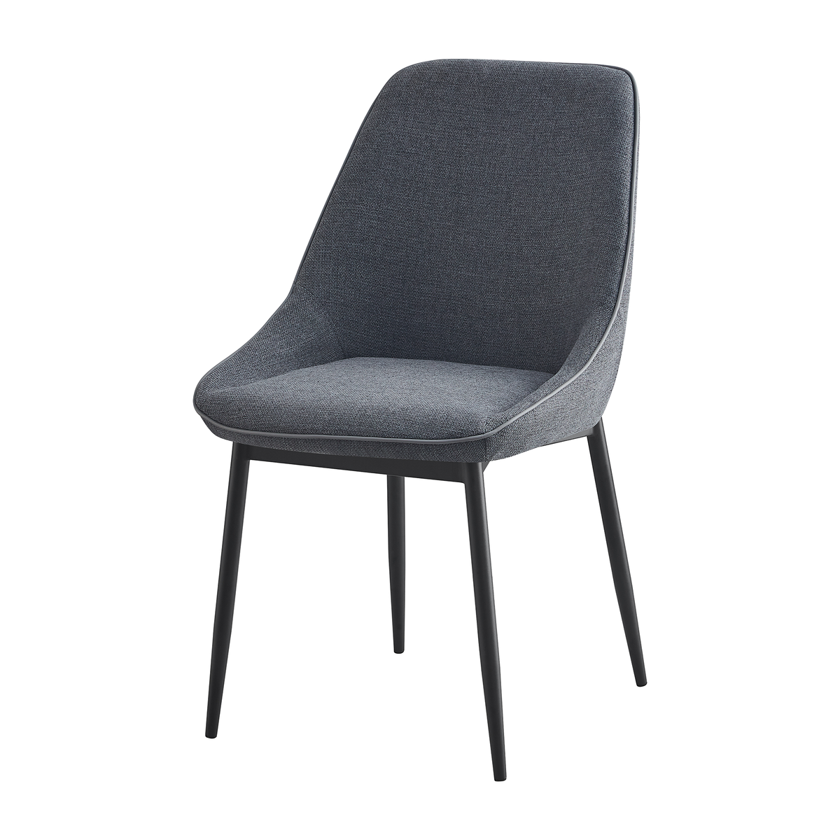 Upholstered dining chair with curved back in charcoal grey linen look fabric and textured black legs, DC-1856