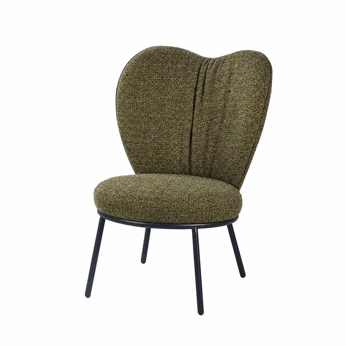Double-lobed lounge chair in olive green with exposed steel base for reception seating RC-17