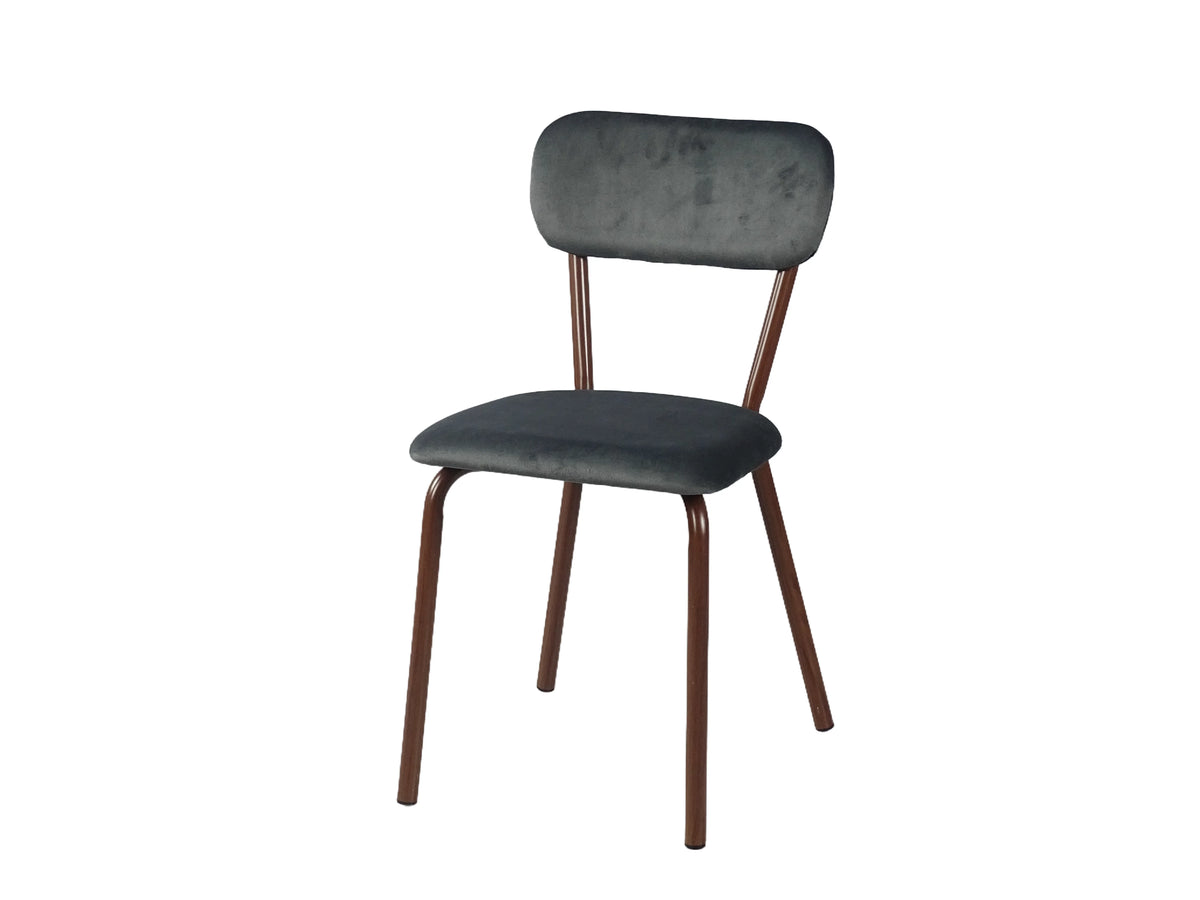 Dark grey floating pillow-back velvet dining chair with brown metal tube legs — GEYA Seating DC-3261-A