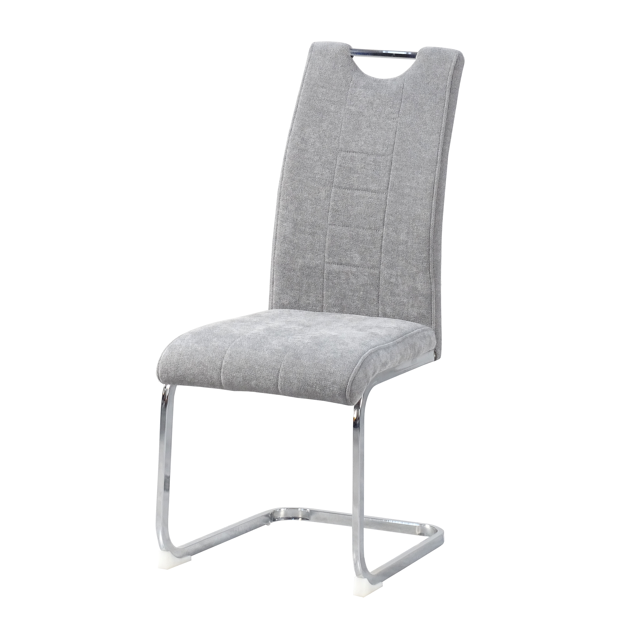 Grid-stitched cantilever meeting chair in ash grey linen-look fabric on chrome cantilever base — DC-3028