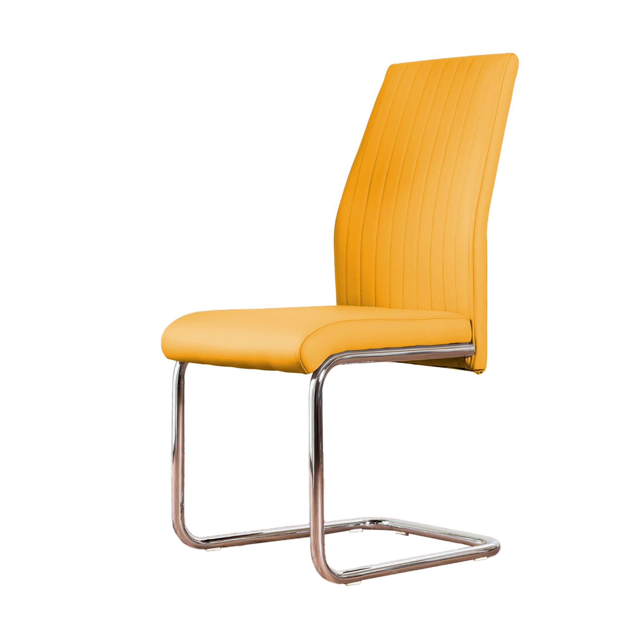 High-back performance PU cantilever chair in mustard with vertical channel stitching and chrome frame for visitor and reception seating — DC-1670