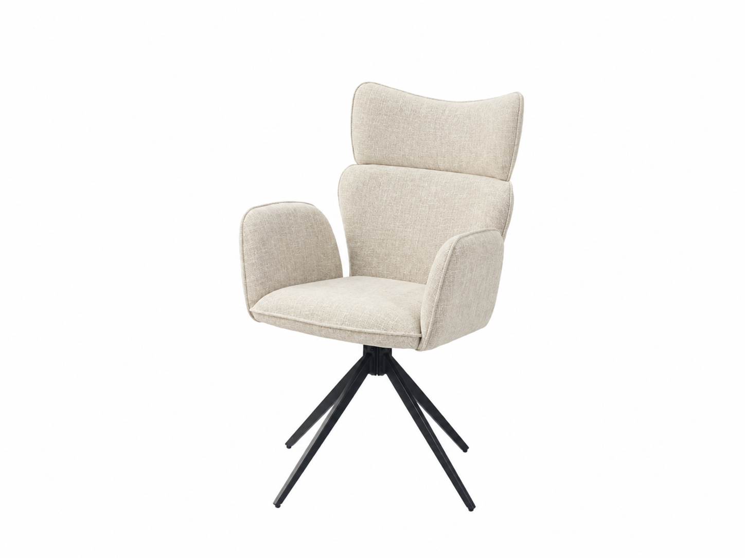 High-Back Wing Armchair with Swivel Base in Warm Ivory Beige — DC-5066
