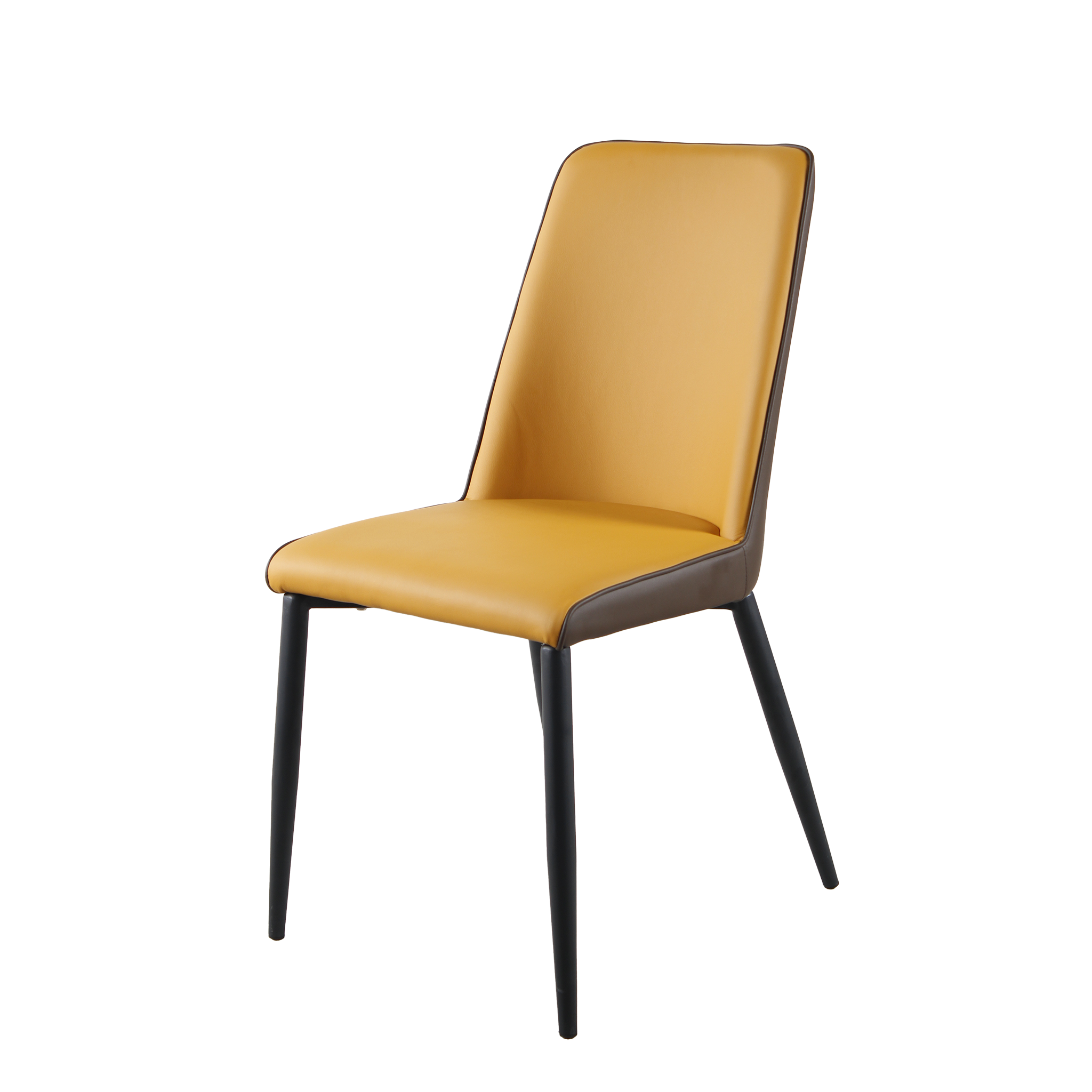 High-Back Upholstered Dining Chair in Amber with slim black legs, DC-1545