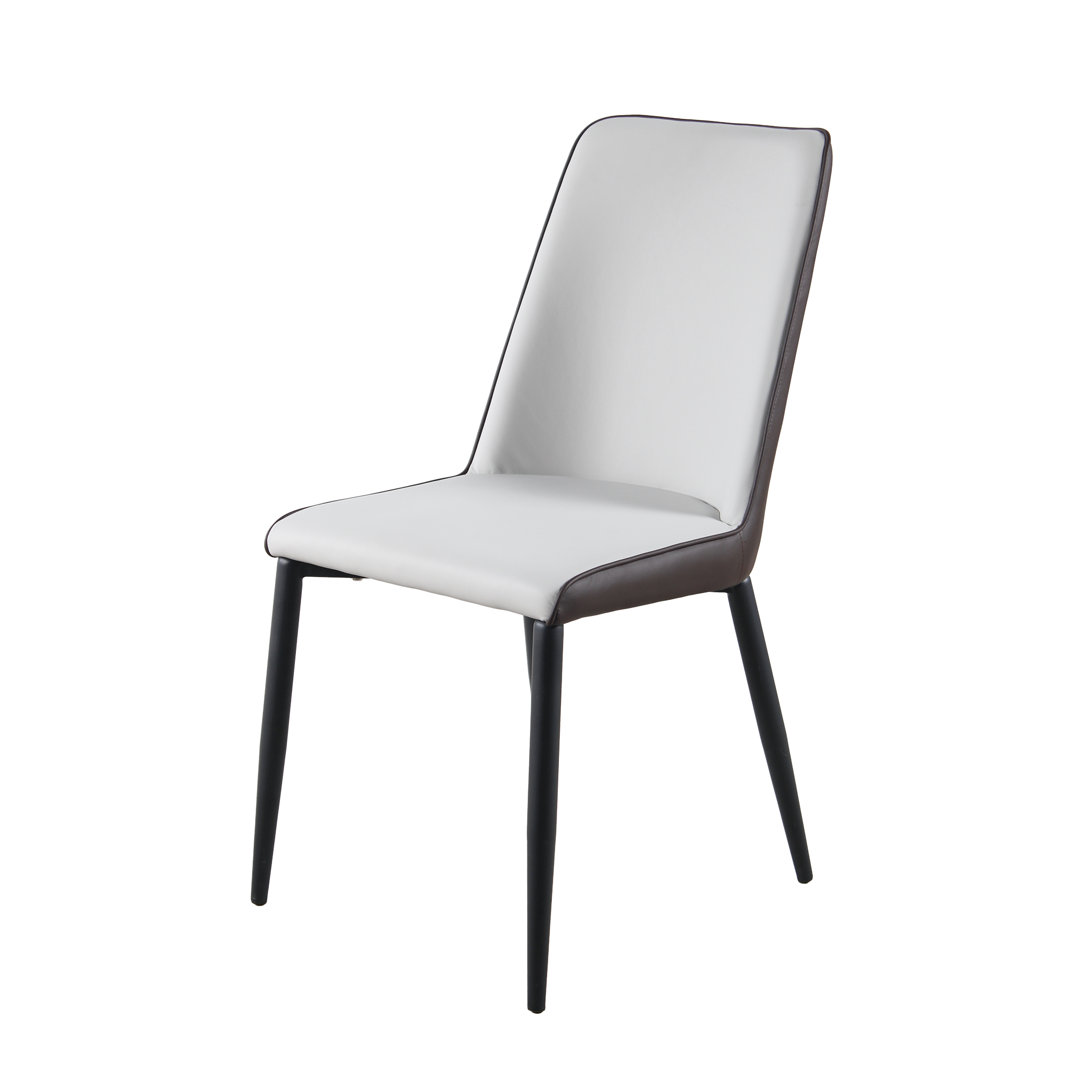 High-Back Upholstered Dining Chair in Chalk with slim black legs, DC-1545