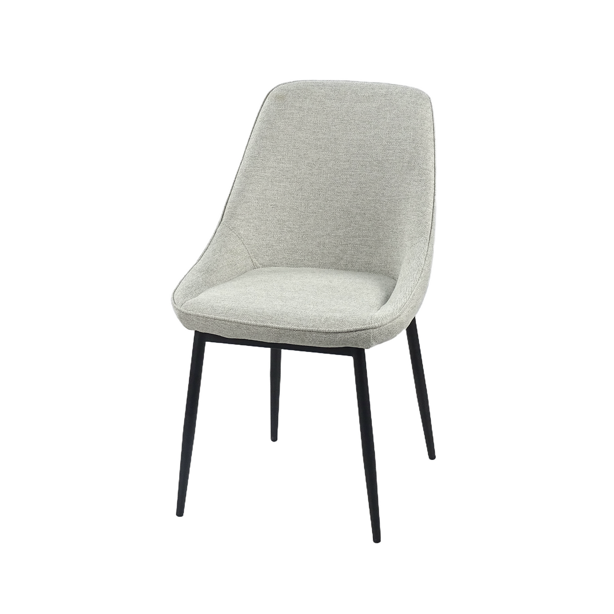 Linen look dining chair with steel legs in light greige curved-back upholstered form DC-1856