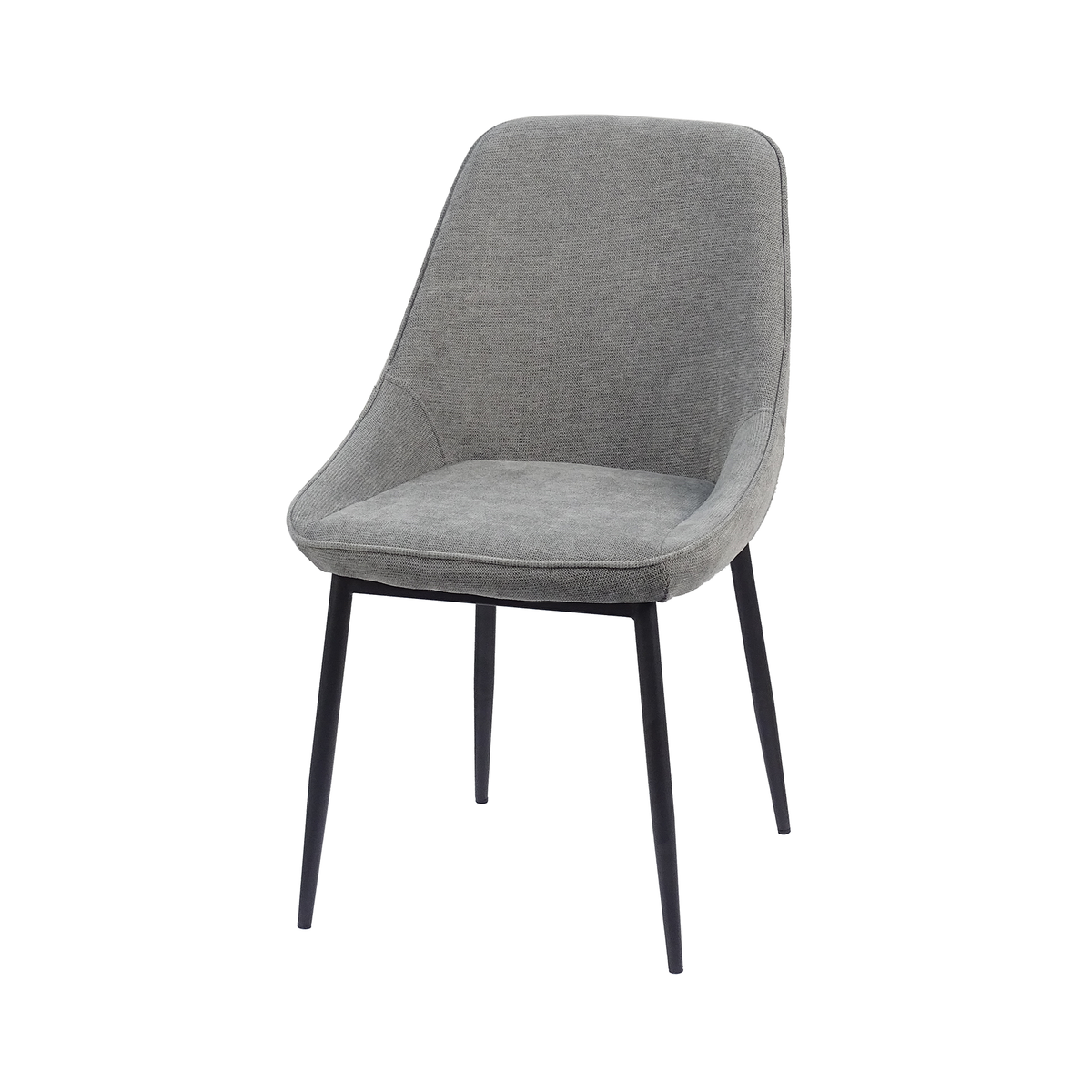 Curved-back upholstered dining chair in mid grey linen look with fully upholstered outer back, DC-1856