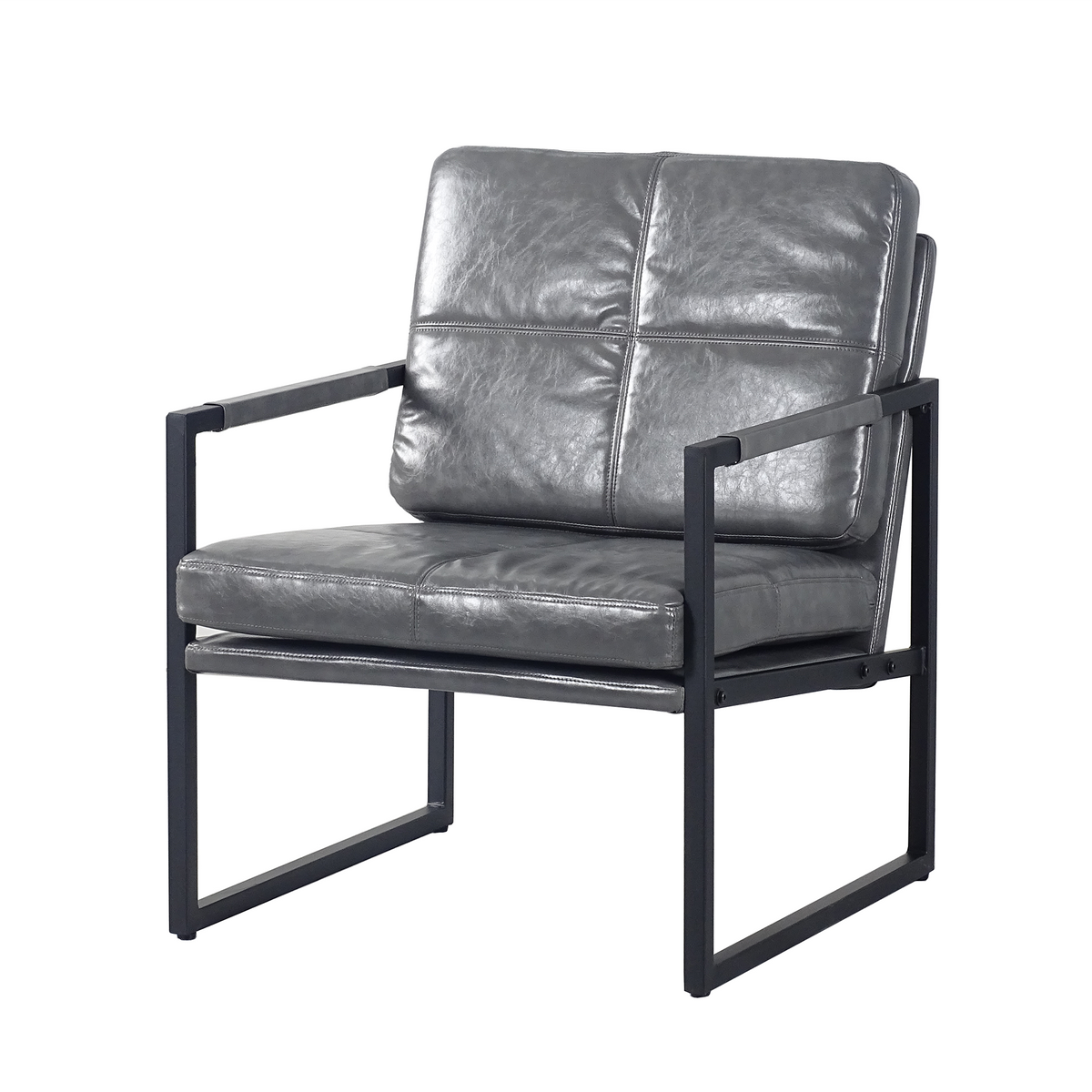 Industrial metal frame lounge chair with padded armrests for office reception in grey RC-05