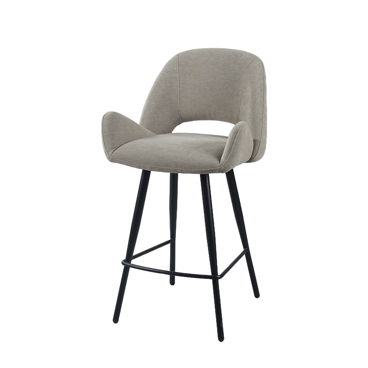 Open-back bar stool in warm grey linen-look fabric with flared arms, GEYA Seating BC-179-750