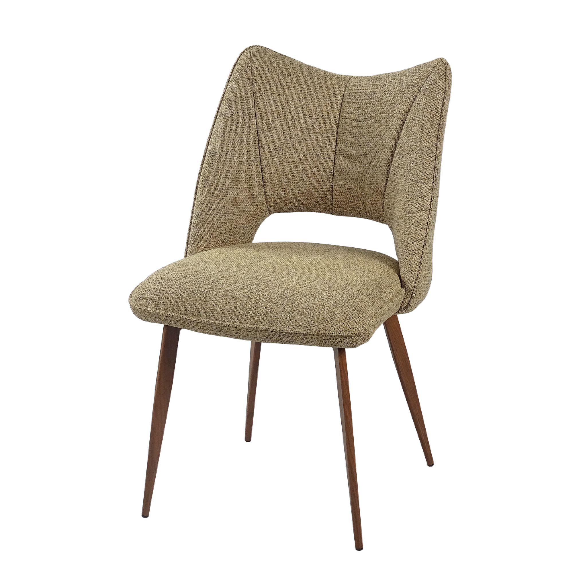 Mélange woven open-back winged dining chair in sand, 490mm seat height with tapered wood-grain transfer print steel legs — DC-3208