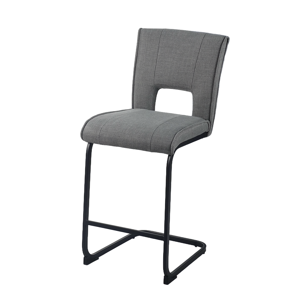 Cantilever bar stool in pebble grey textured fabric with black steel frame for cocktail bars, BC-93-750