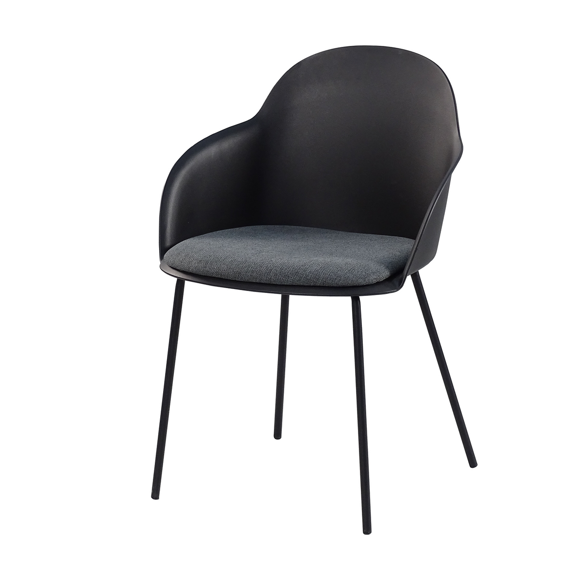 hell-back PP dining armchair in black with dark grey upholstered seat pad and round-tube steel legs PC-16