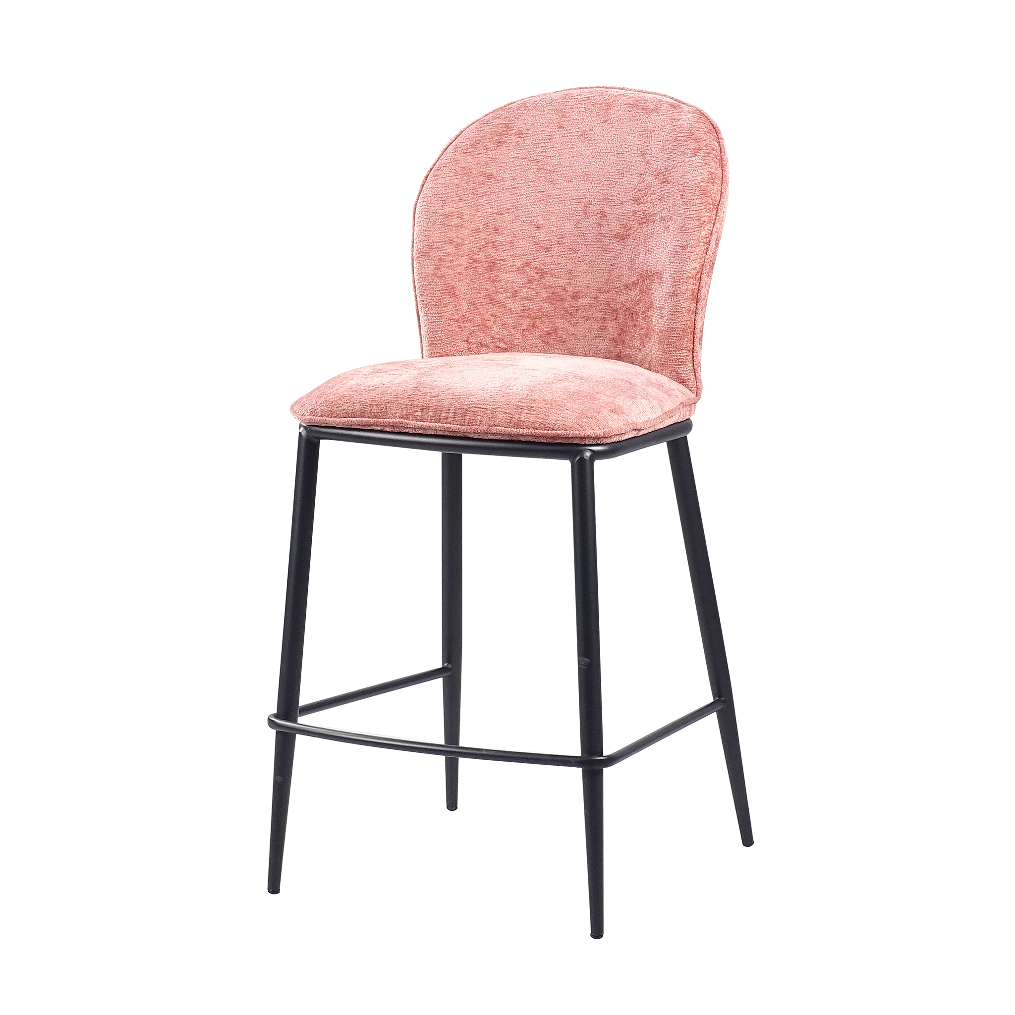 Rounded-Back Linen-Look Counter Stool in Dusty Rose with black metal footrest frame — BC-75