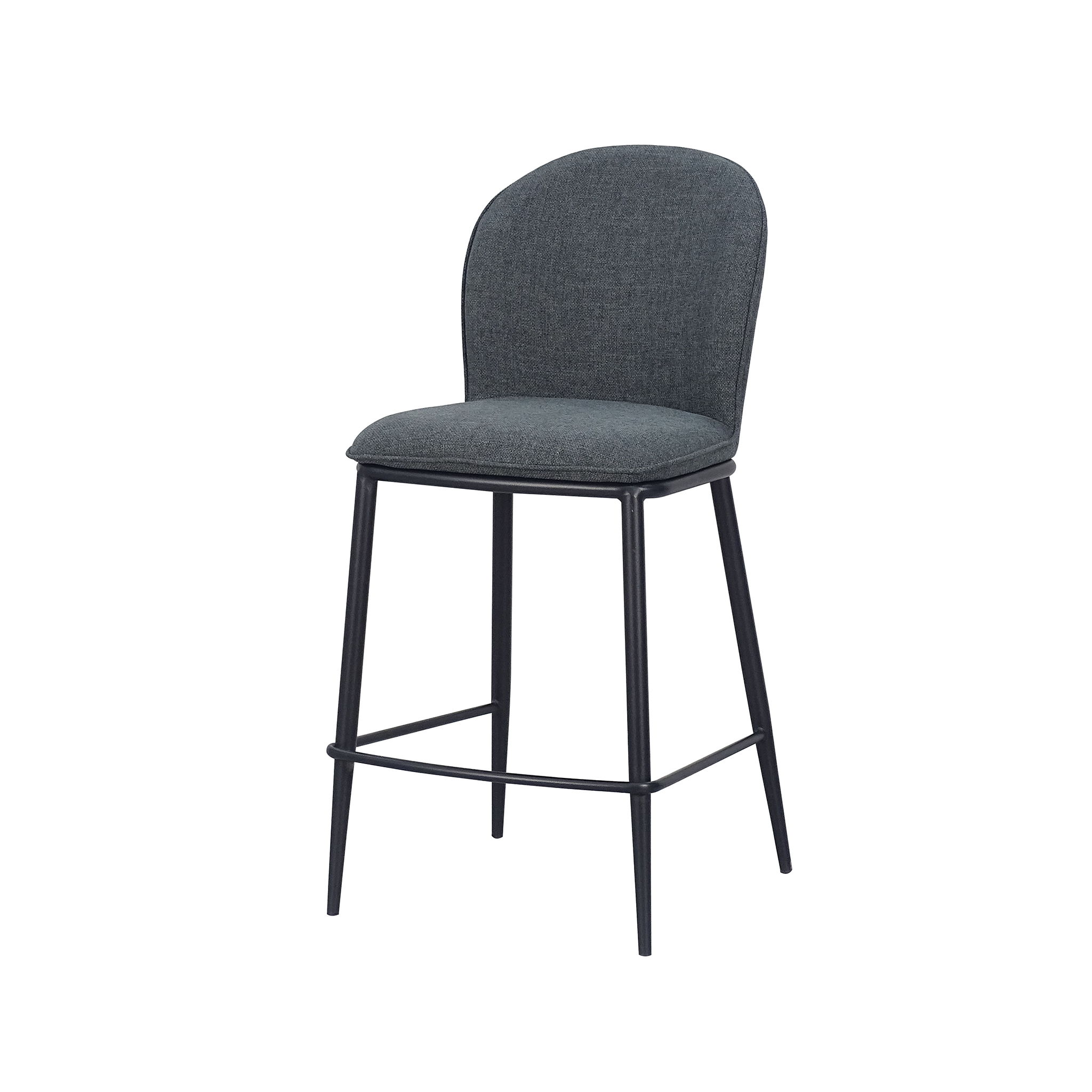Rounded-Back Linen-Look Counter Stool in Slate Grey with black metal footrest frame — BC-75