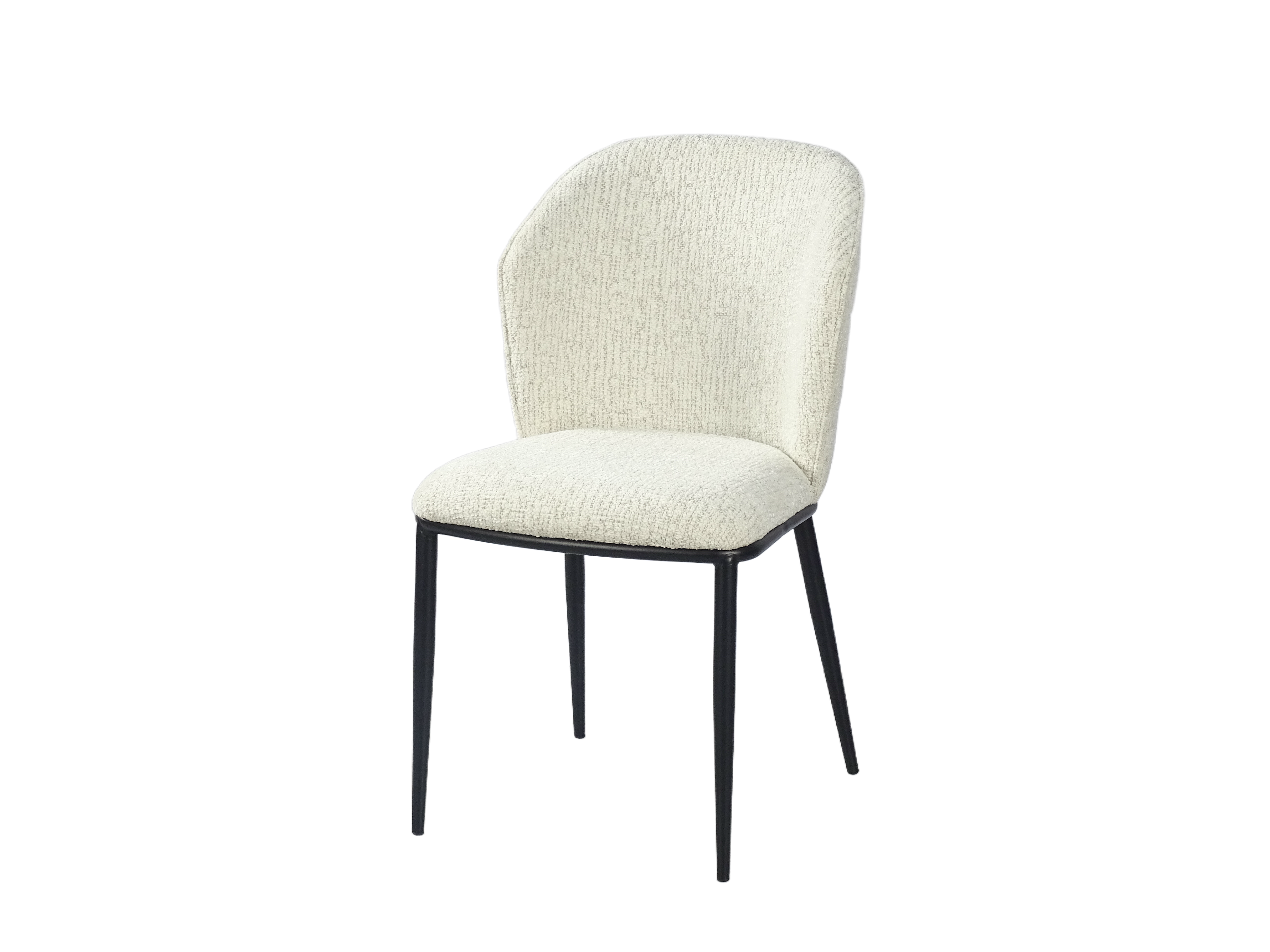 Ivory sculpted back dining chair with soft asymmetric backrest and slim metal legs