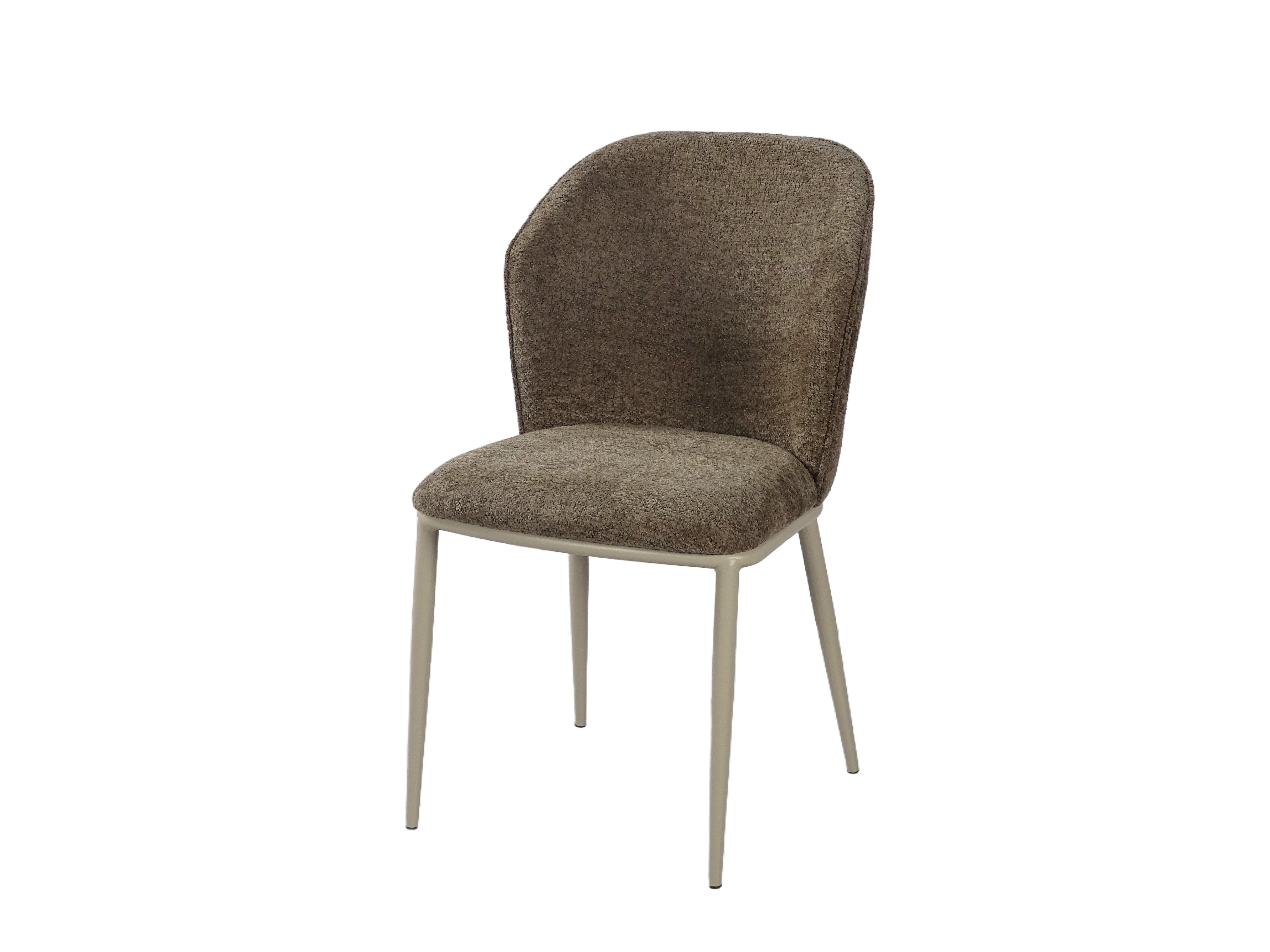 Taupe brown sculpted back dining chair upholstered in MIAMI woven fabric for modern dining spaces