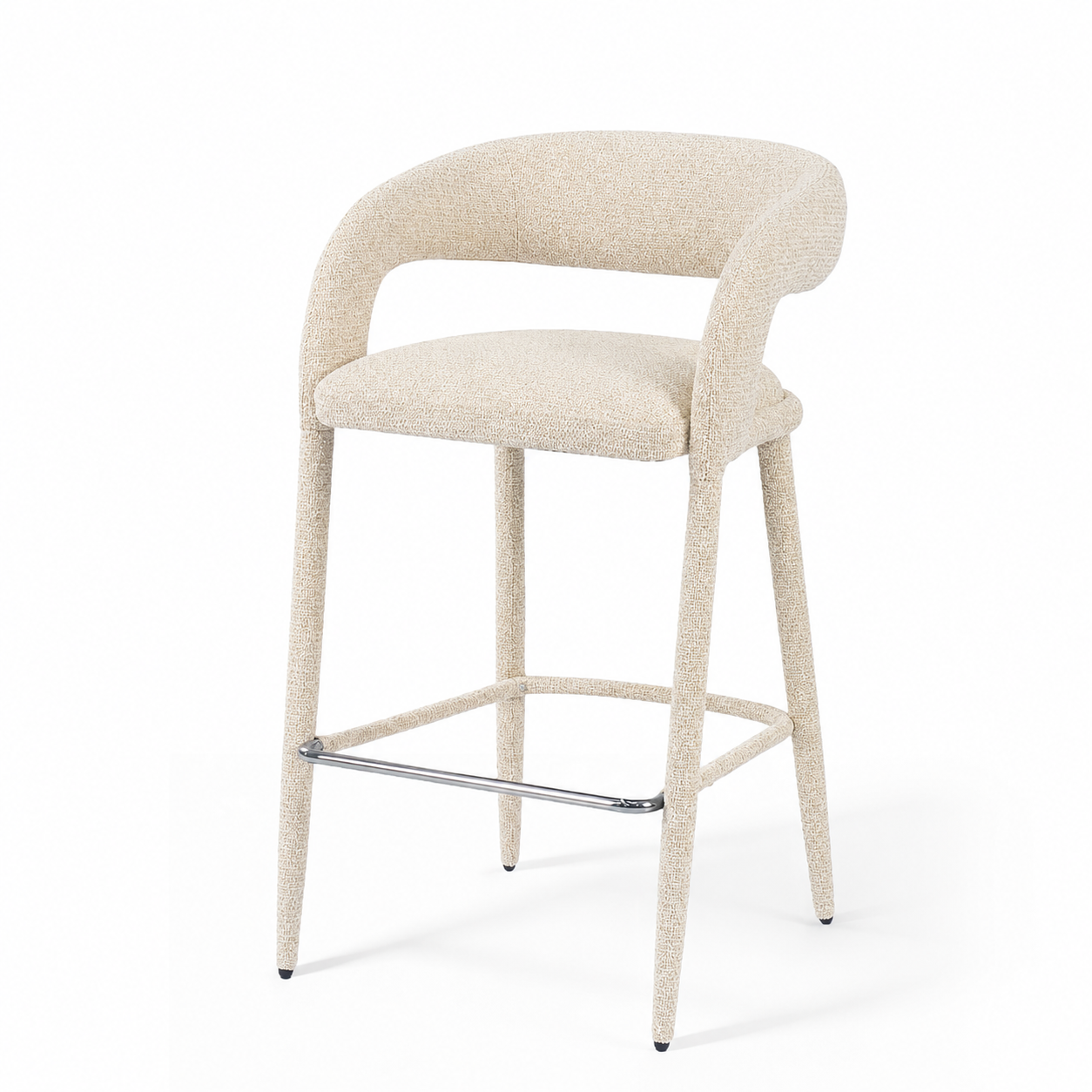Seamless Sculptural Back Upholstered Bar Stool in Oatmeal Ivory – BC-161