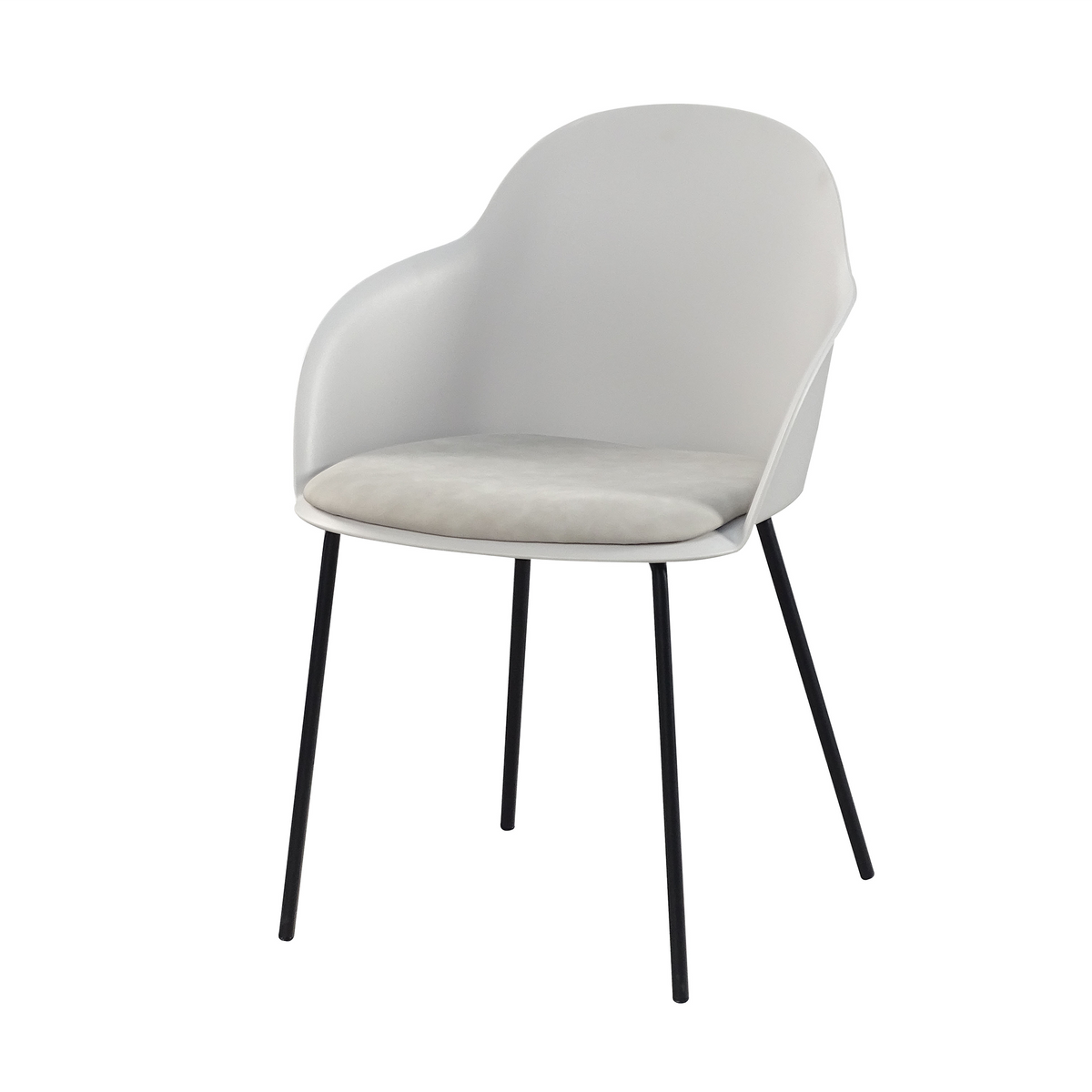 Warm white PP shell-back dining armchair with upholstered seat pad on four black steel legs PC-16