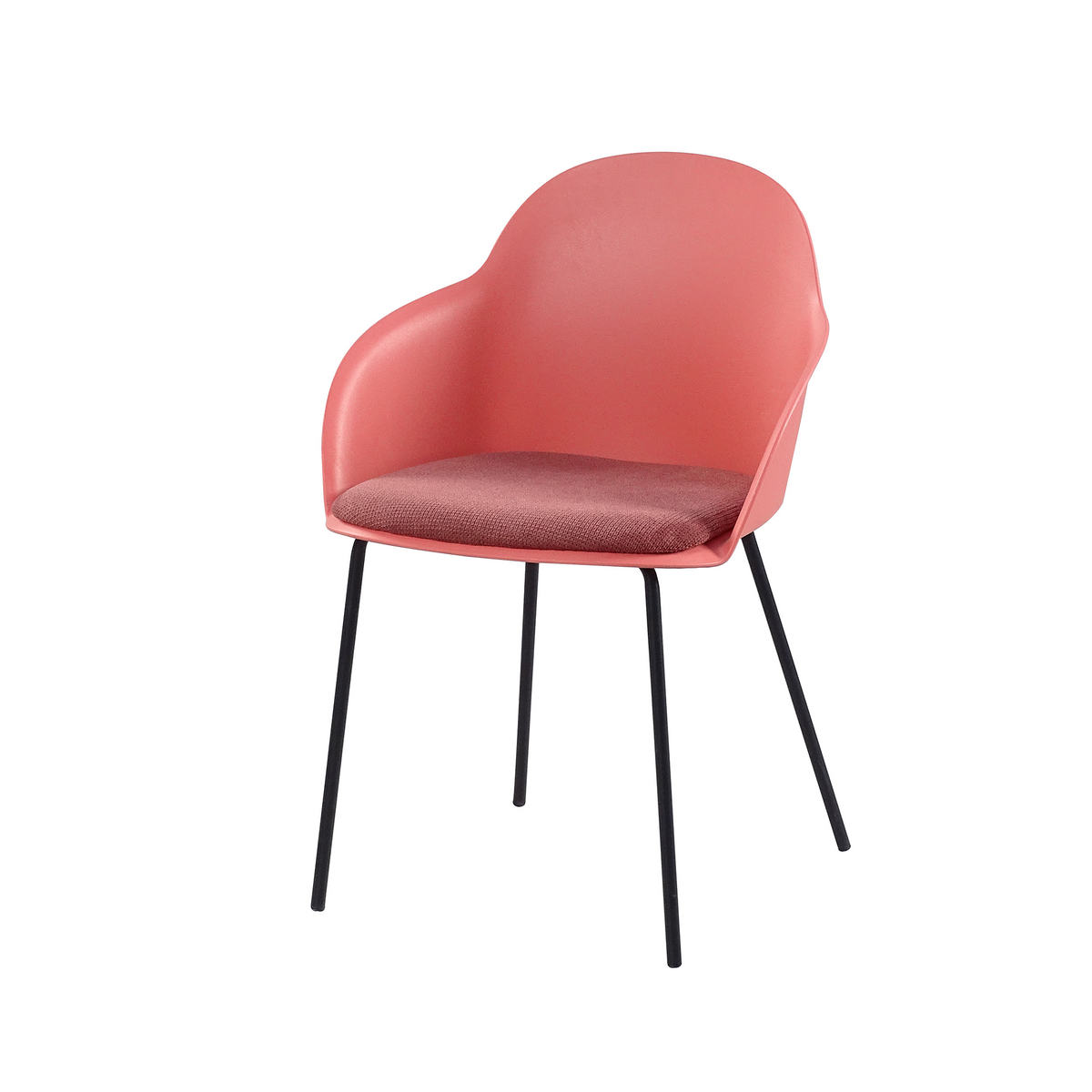 Shell-back polypropylene dining armchair with integrated low armrests, coral shell, textured black steel legs, GEYA Seating PC-16