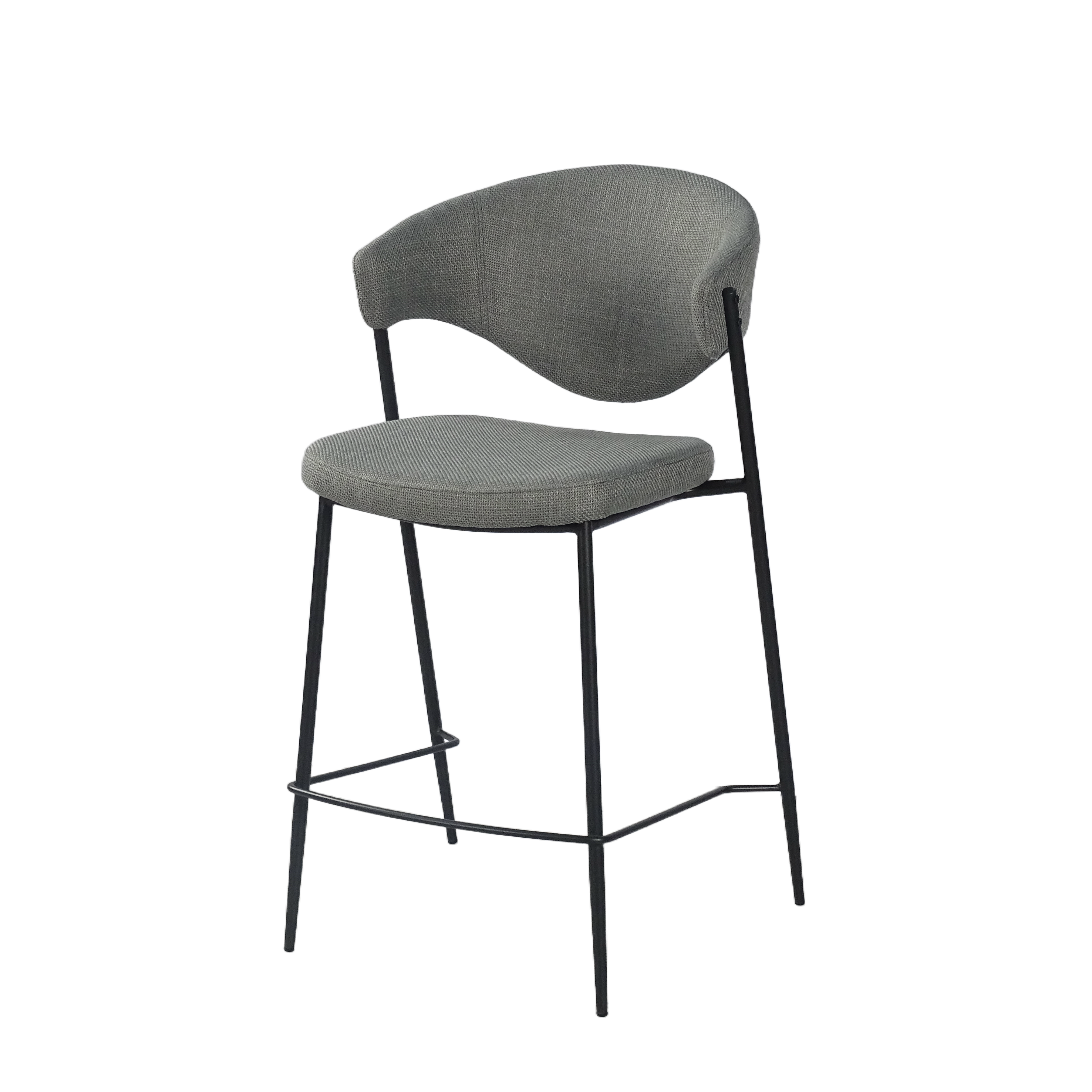 Shell-Back Upholstered Counter Stool in Charcoal Grey – BC-167
