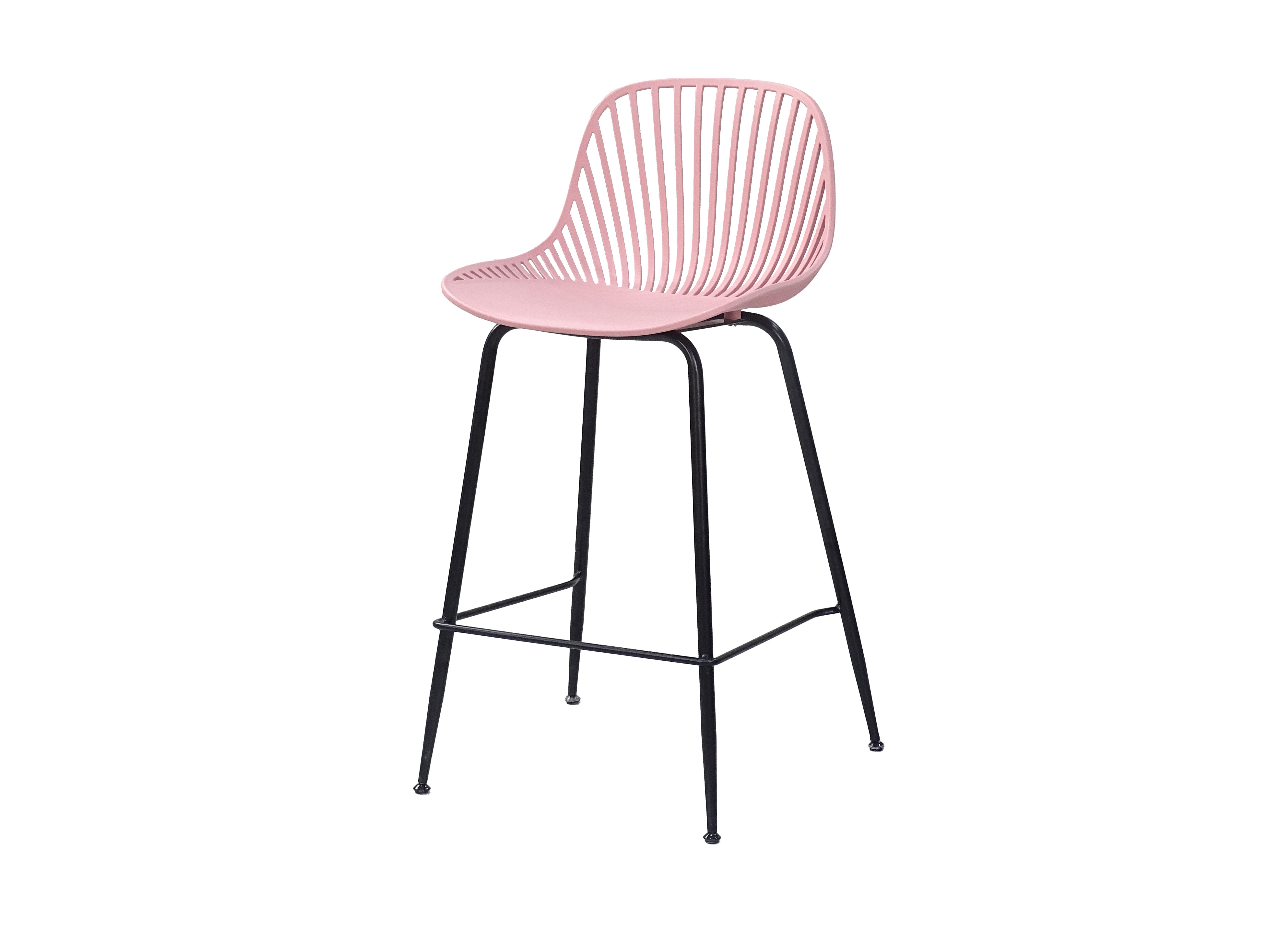 Slat-Back Polypropylene Bar Stool in Blush Pink — PC-77