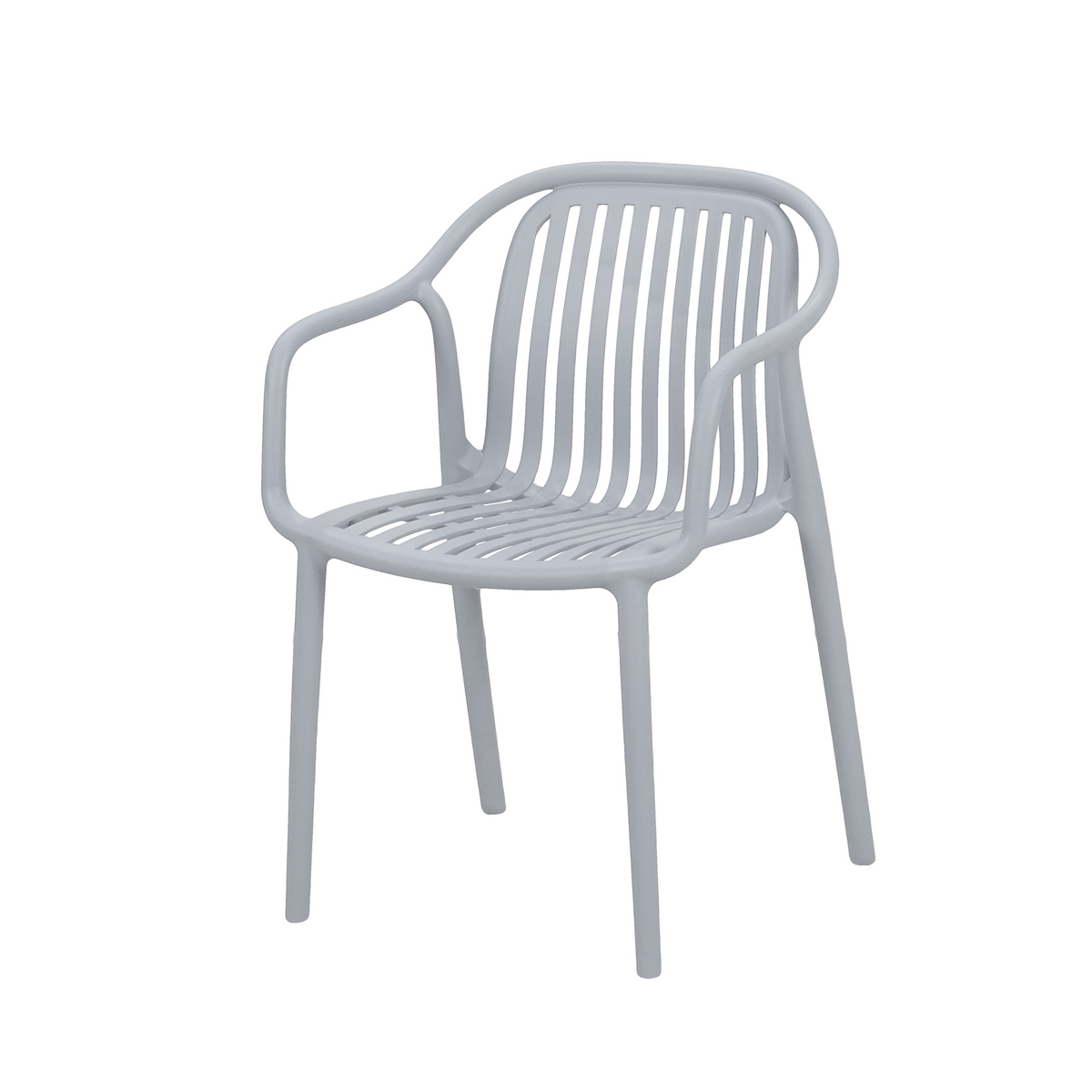 Slatted polypropylene armchair in light grey with ventilated seat for café dining, PC-112