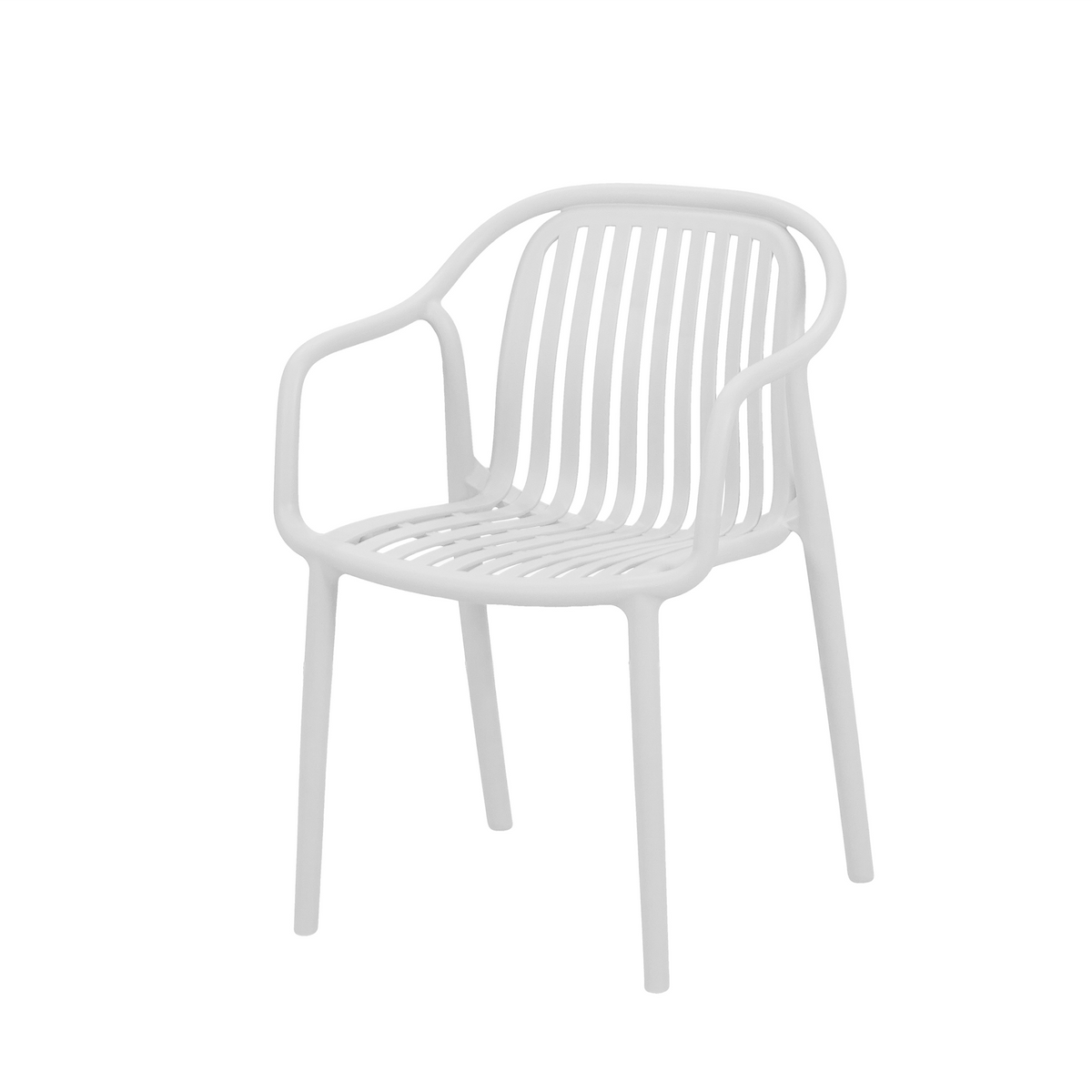 Slatted polypropylene armchair in pure white with curved open arms for restaurant projects, PC-112