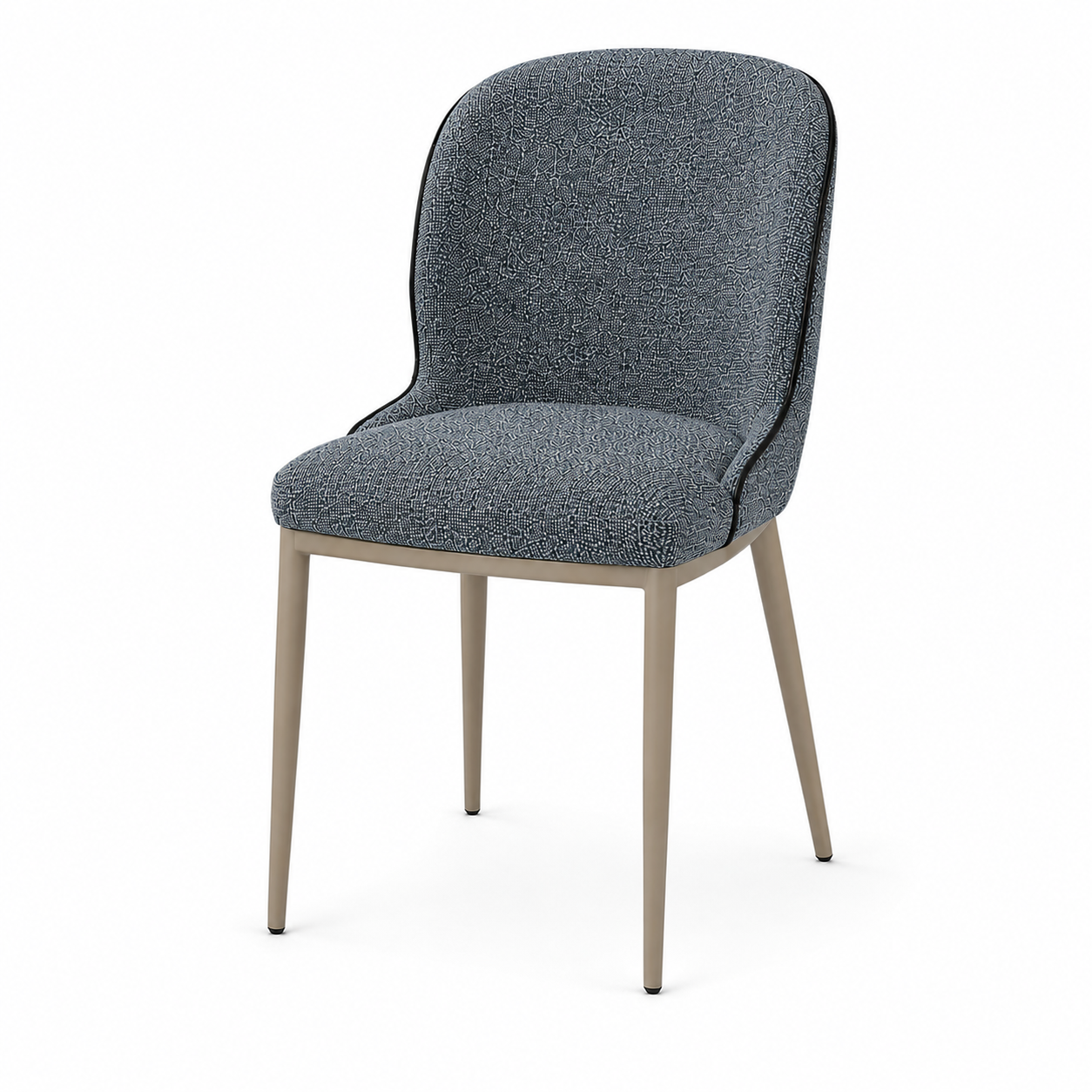 Soft Profile Dining Chair in charcoal COFFEE fabric with wraparound back design, contrast PU piping, and slim steel dining chair frame, model DC-3251.