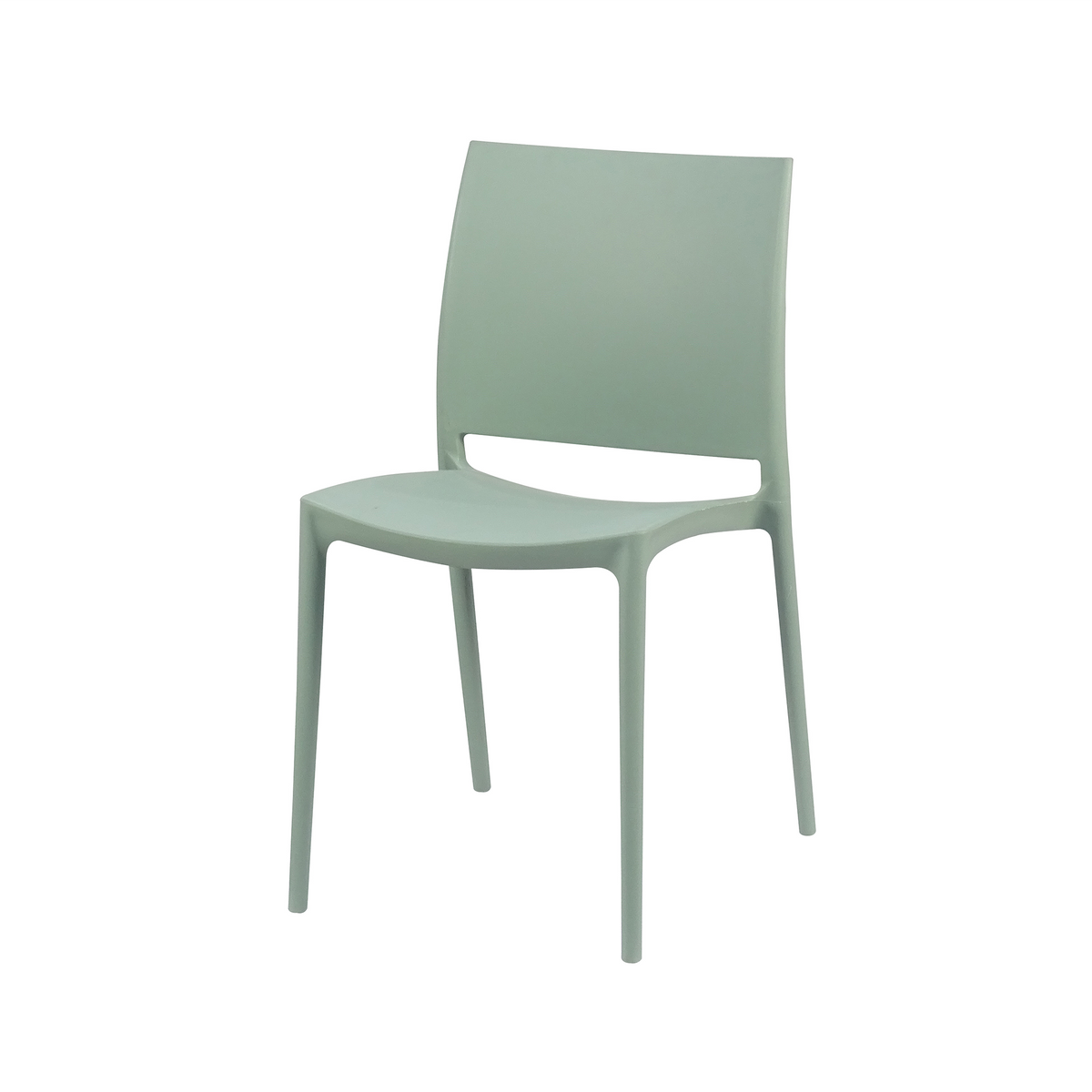 Solid-back polypropylene side chair in sage green with dished seat for modern café dining PC-100
